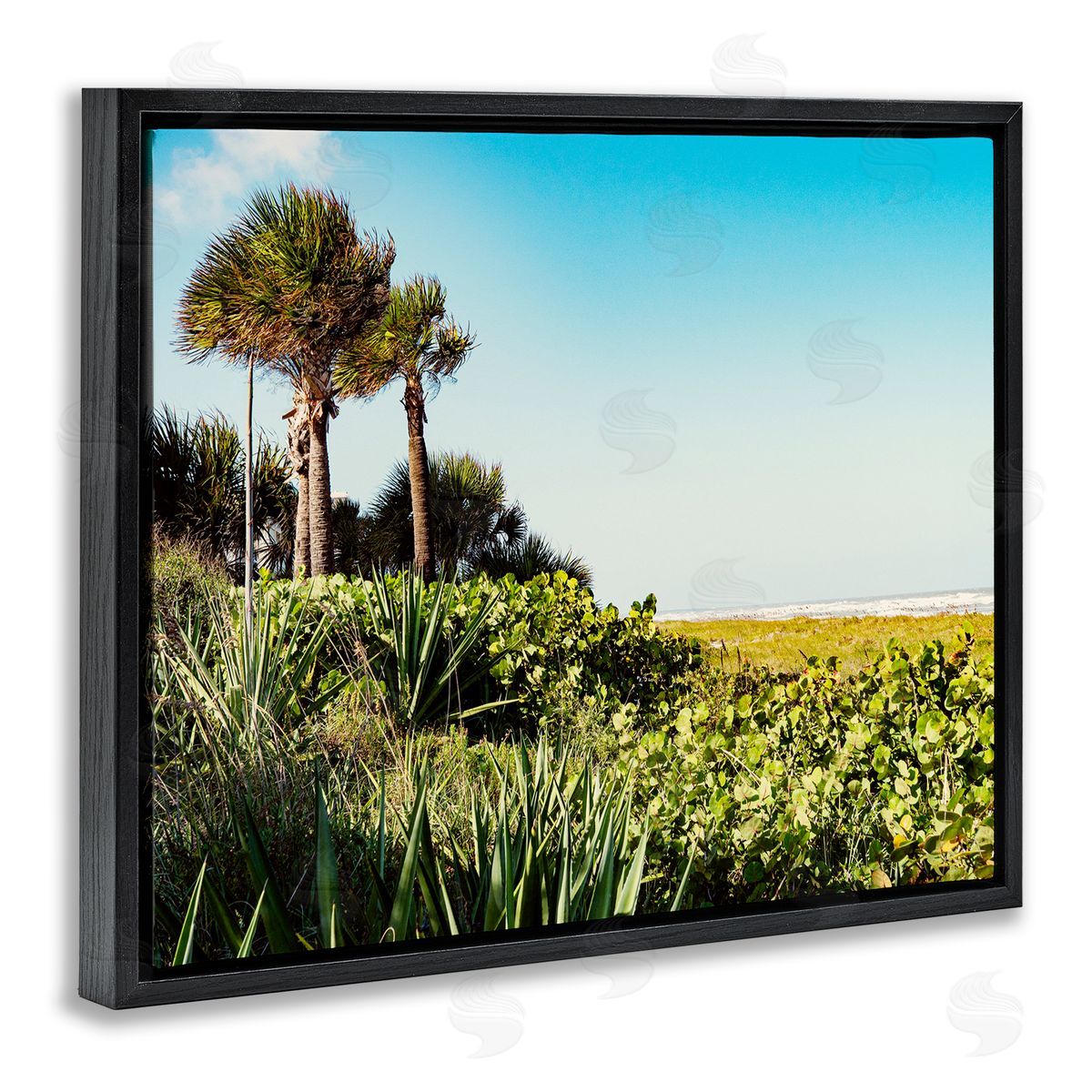 Lush Tropical Shoreline Black Floating Frame Canvas Wall Art, Home Decor by Stede Bonnett