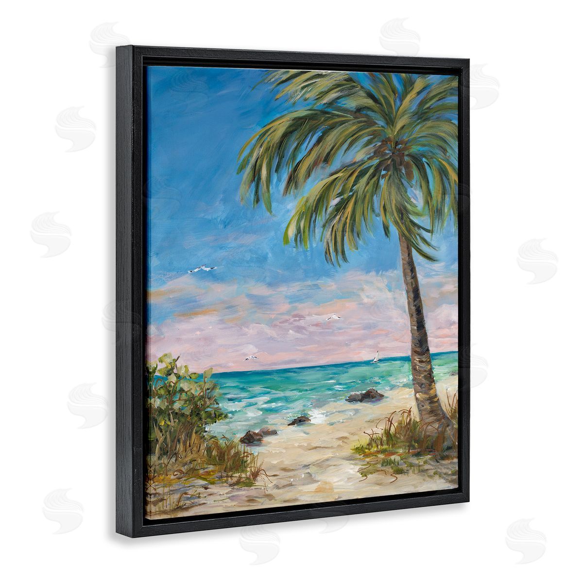 By the Single Palm Black Floating Frame Canvas Wall Art, Home Decor by Julie Derice