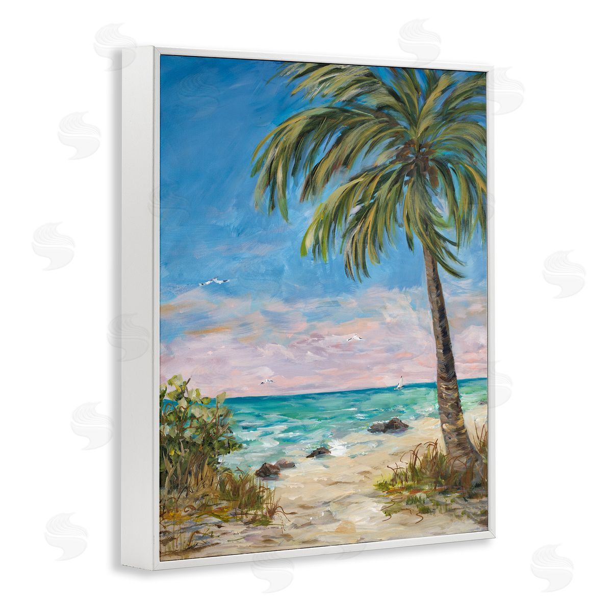 By the Single Palm White Frame Print Wall Art, Home Decor by Julie Derice