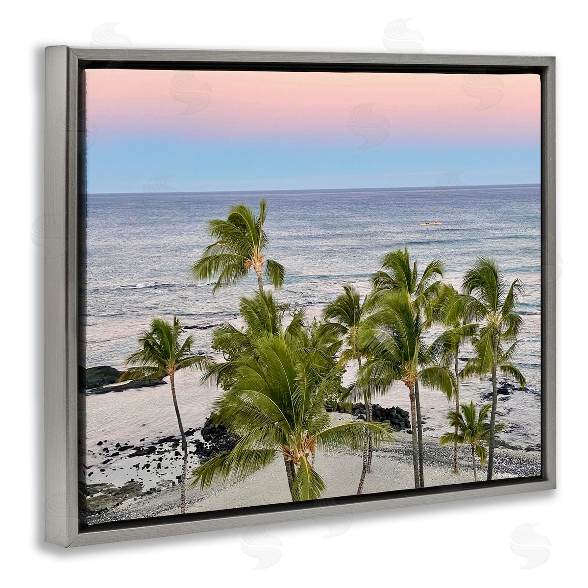 Afternoon Palms Horizon Grey Floating Frame Canvas Wall Art, Home Decor by Kathy Mansfield