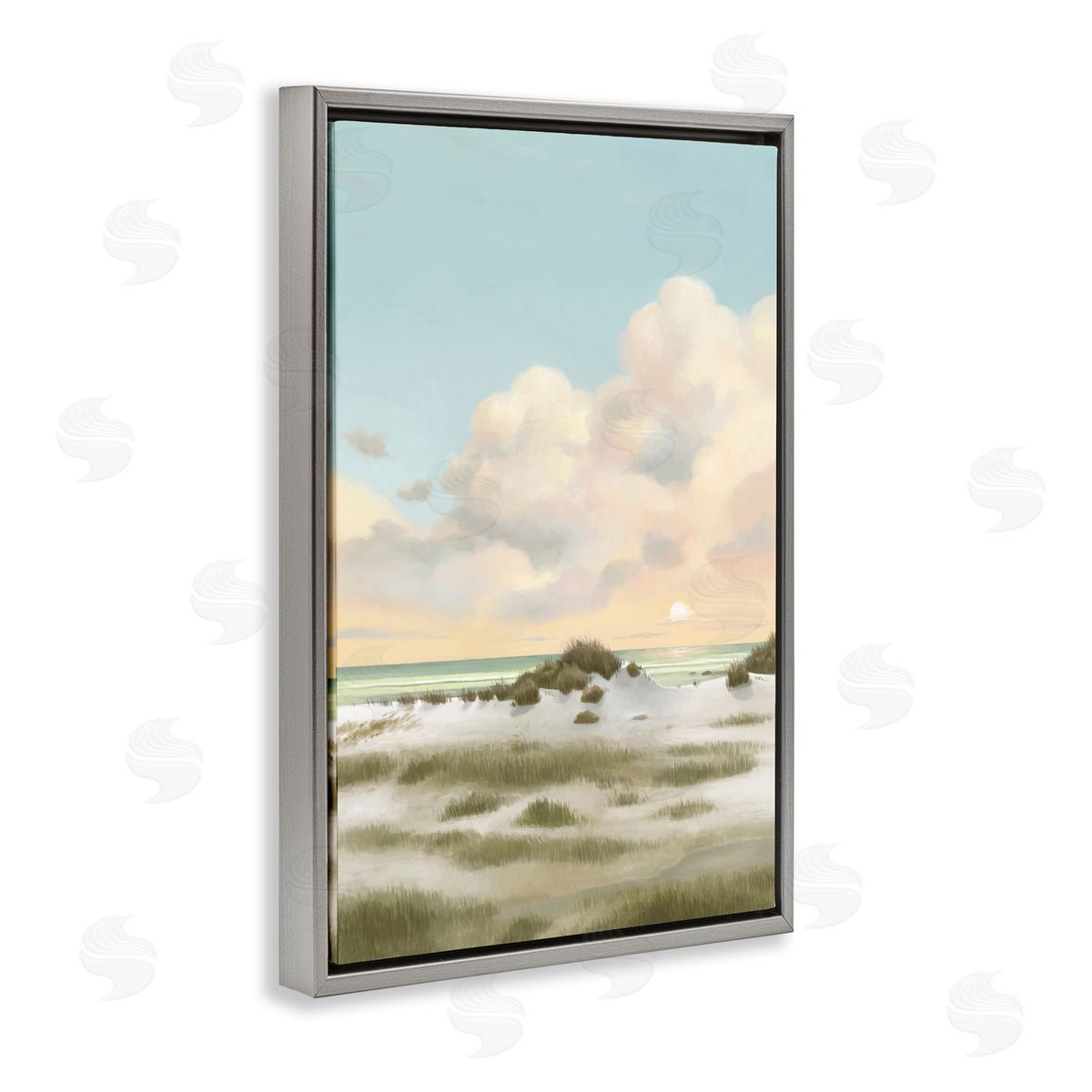 Land and Sea Painting Grey Floating Frame Canvas Wall Art, Home Decor by Lucca Sheppard
