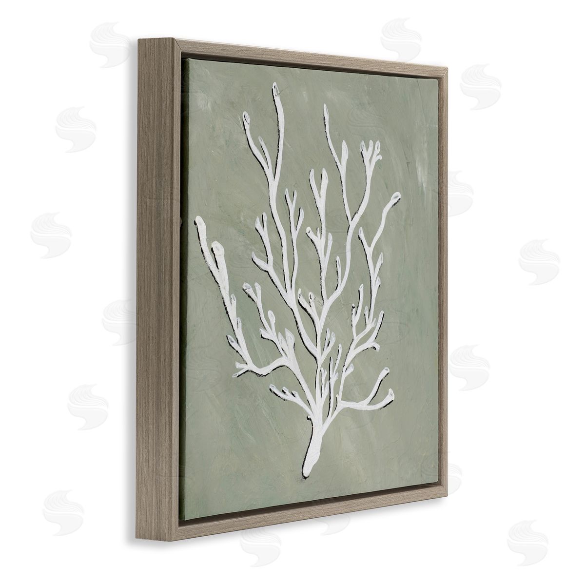 White Coral Sprig Brown Floating Frame Canvas Wall Art, Home Decor by Nola James