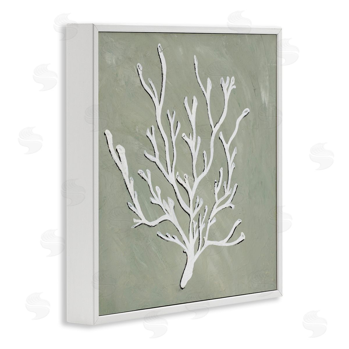 White Coral Sprig White Frame Print Wall Art, Home Decor by Nola James