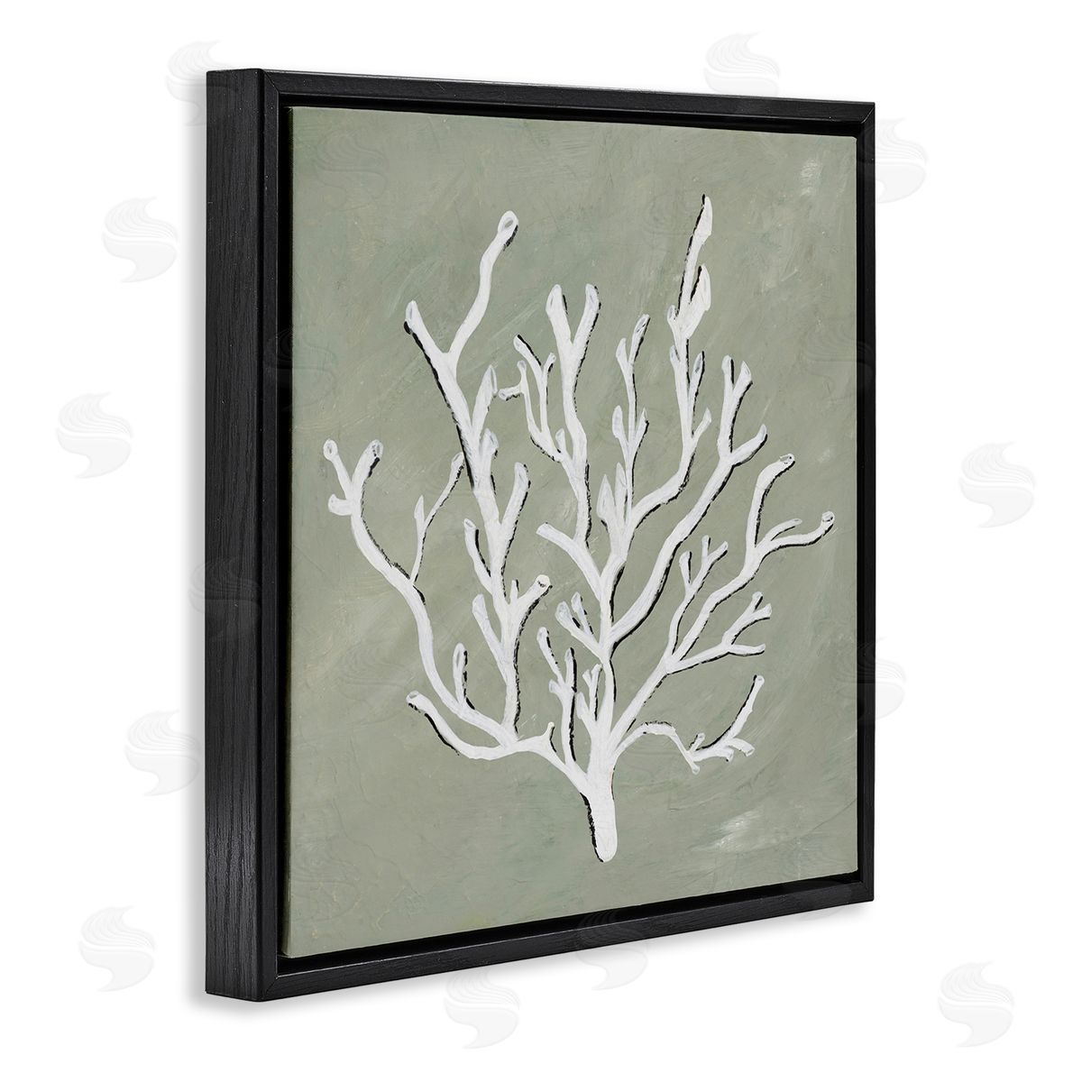 White Coral Impression Black Floating Frame Canvas Wall Art, Home Decor by Nola James