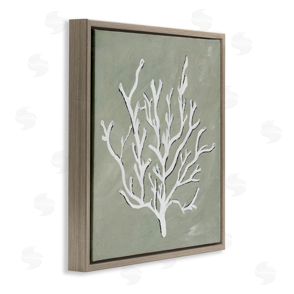 White Coral Impression Brown Floating Frame Canvas Wall Art, Home Decor by Nola James