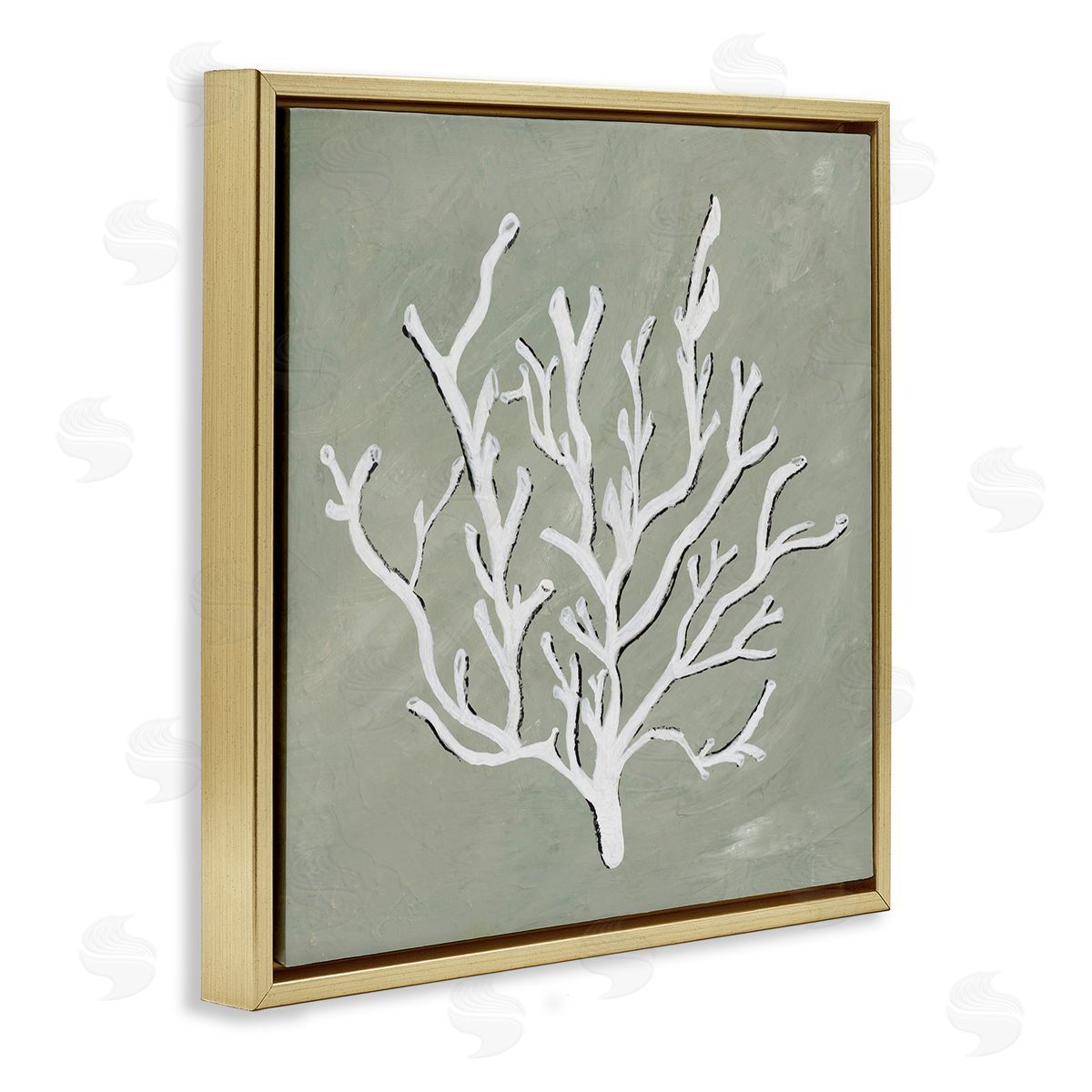 White Coral Impression Gold Floating Frame Canvas Wall Art, Home Decor by Nola James