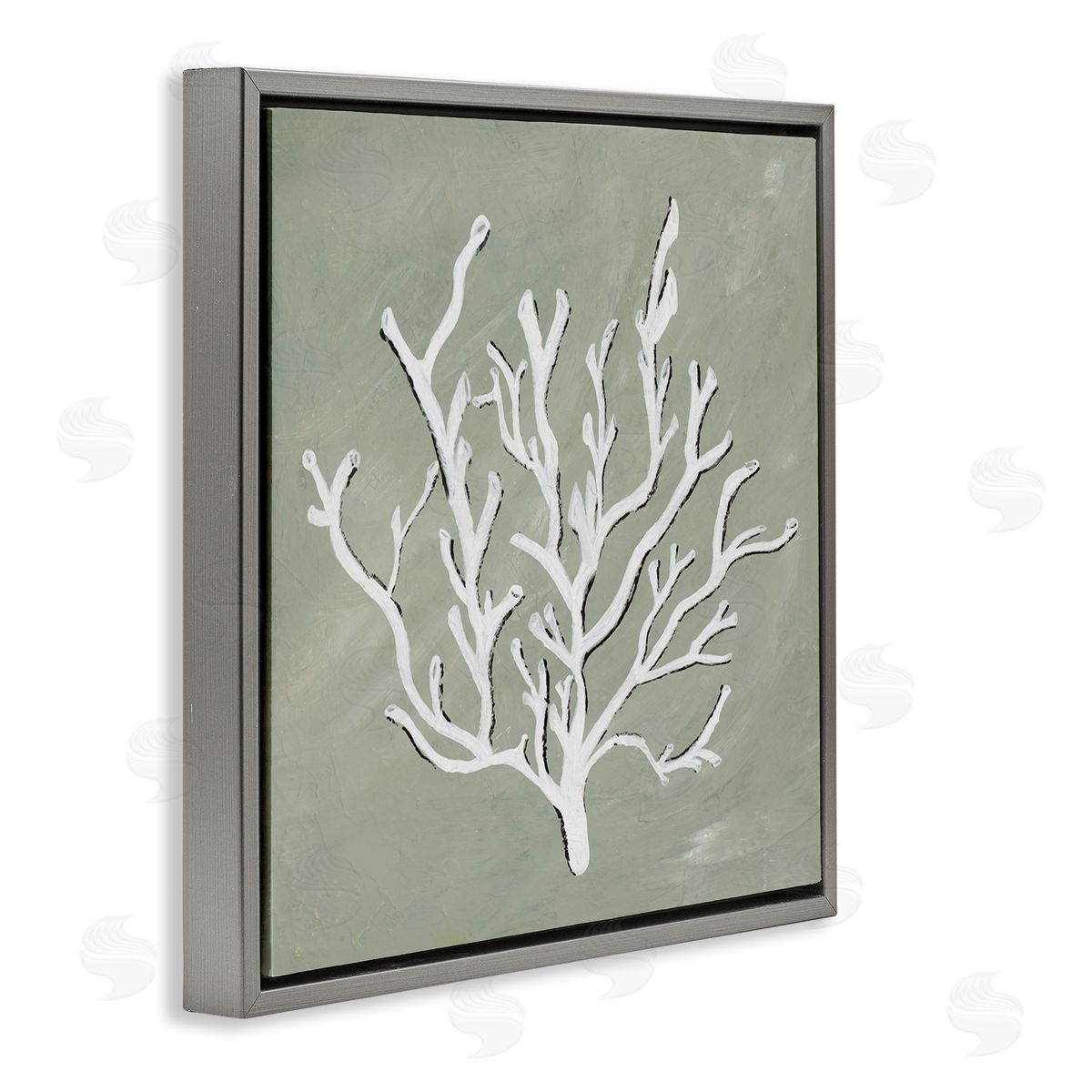 White Coral Impression Grey Floating Frame Canvas Wall Art, Home Decor by Nola James