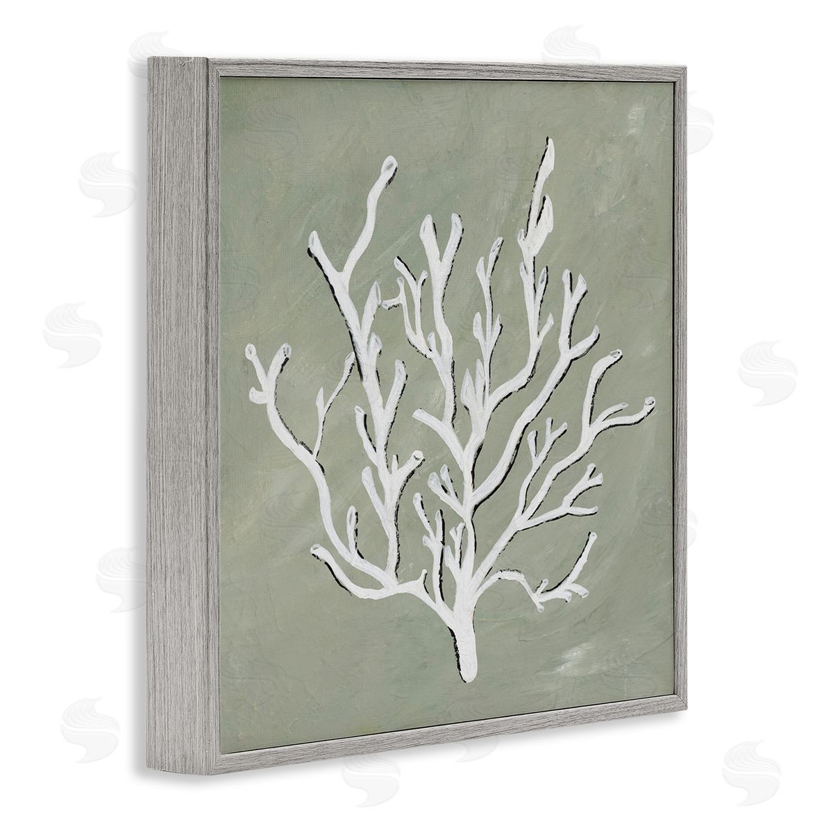 White Coral Impression Grey Frame Print Wall Art, Home Decor by Nola James