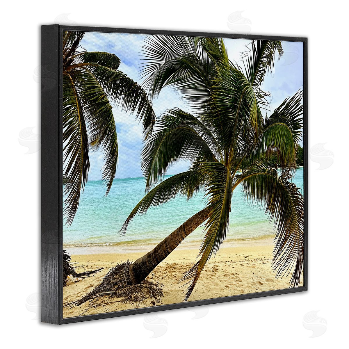 Leaning Palms on Beach Black Frame Print Wall Art, Home Decor by Kali Wilson