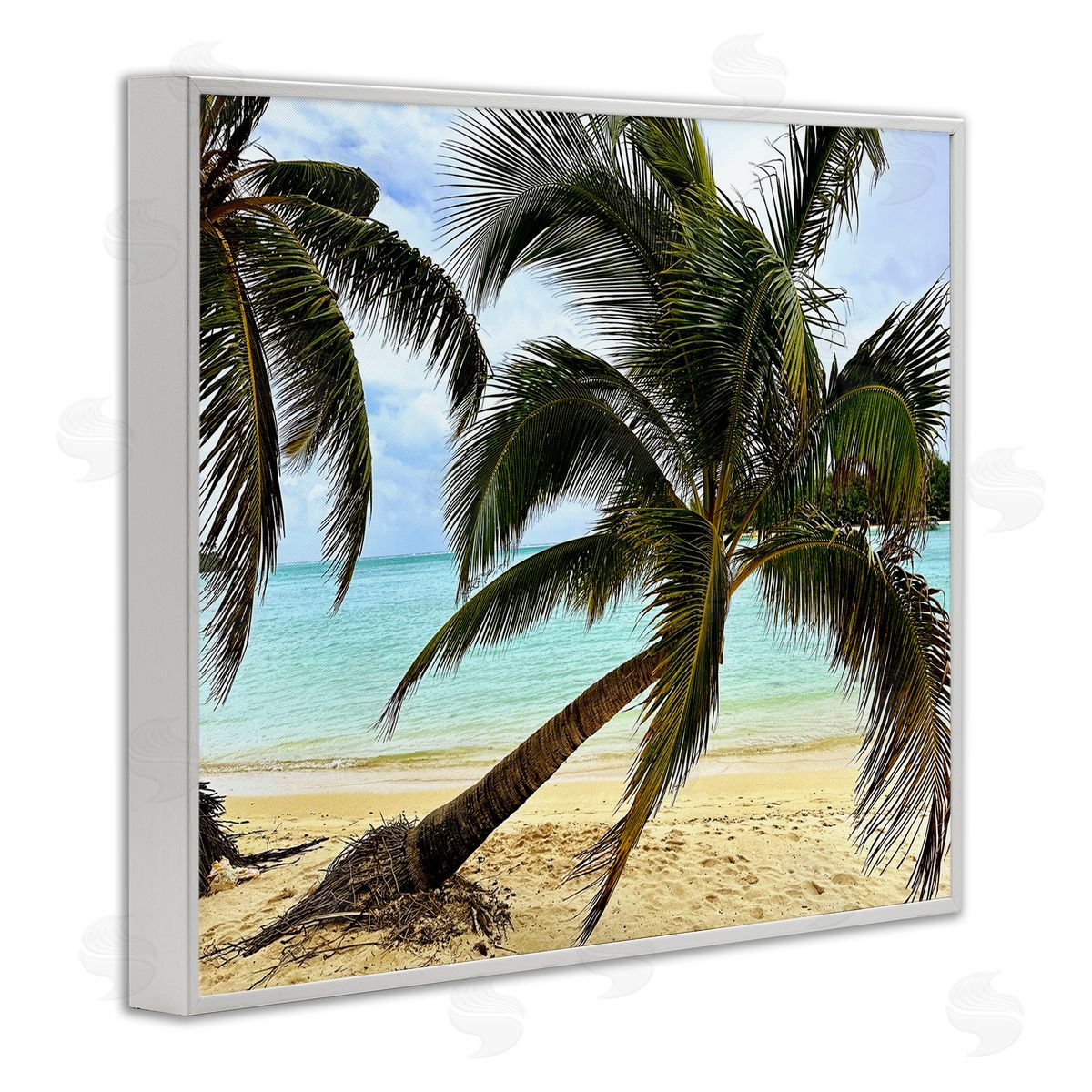 Leaning Palms on Beach White Frame Print Wall Art, Home Decor by Kali Wilson