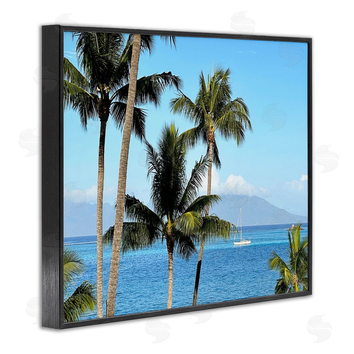 Palm Trees and Sailboat Black Frame Print Wall Art, Home Decor by Kali Wilson