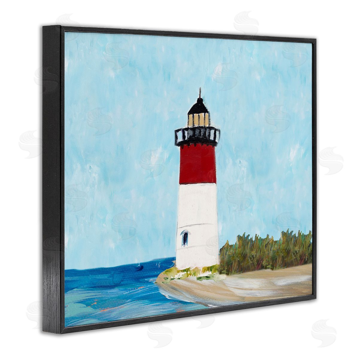 Coastal Lighthouse on Blue Black Frame Print Wall Art, Home Decor by Julie Derice