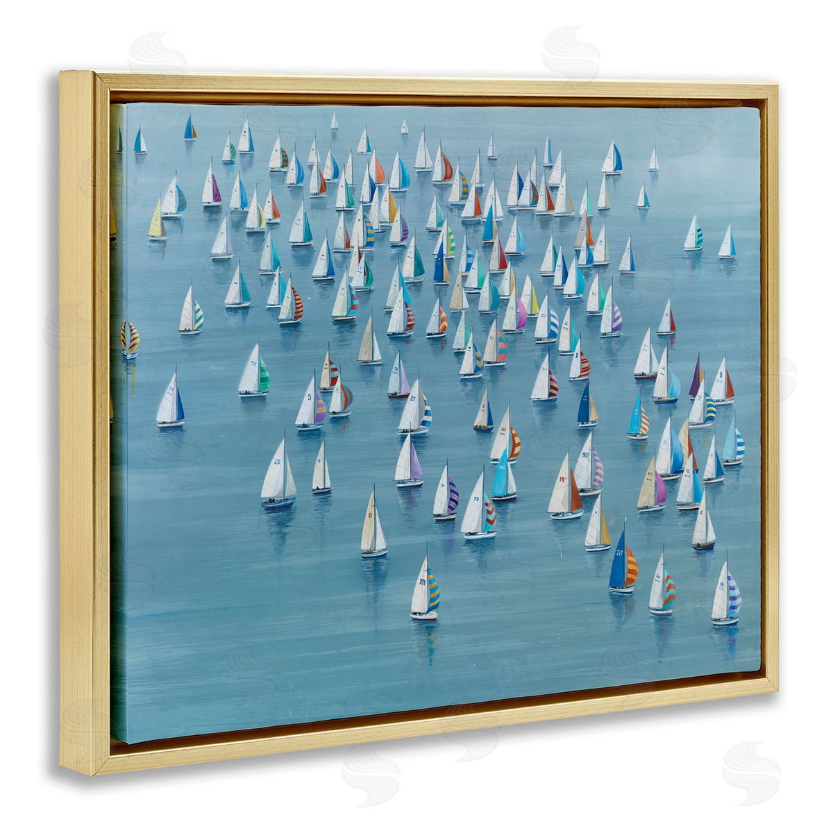 Gathering Of Sails Gold Floating Frame Canvas Wall Art, Home Decor by Lorenzo Collective