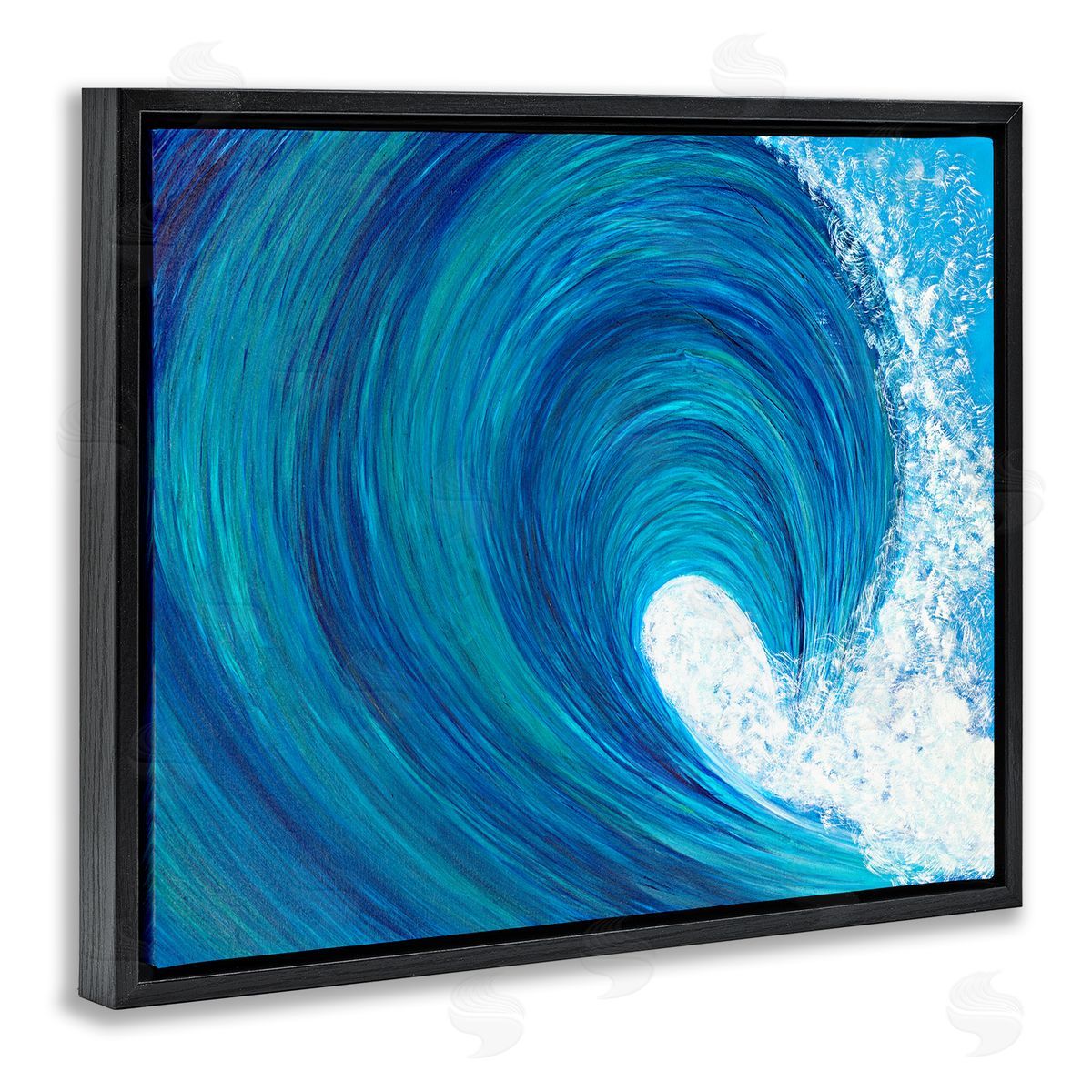 Swirling Ocean Wave Black Floating Frame Canvas Wall Art, Home Decor by Megan Morris