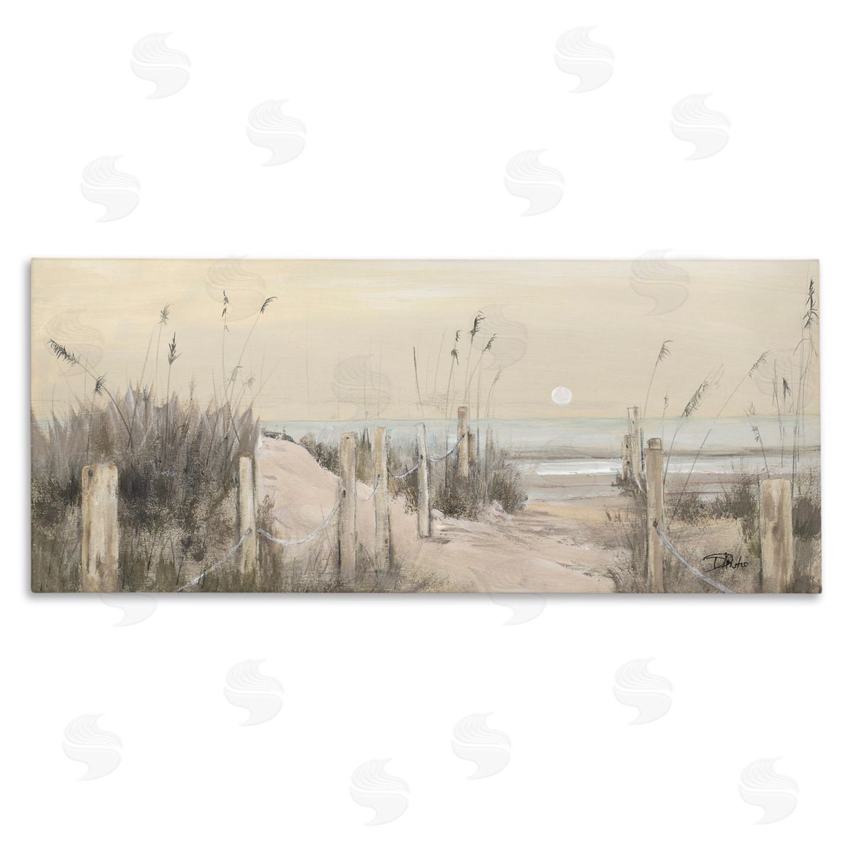 White Moon Over Ocean Canvas Wall Art, Home Decor by Patricia Pinto
