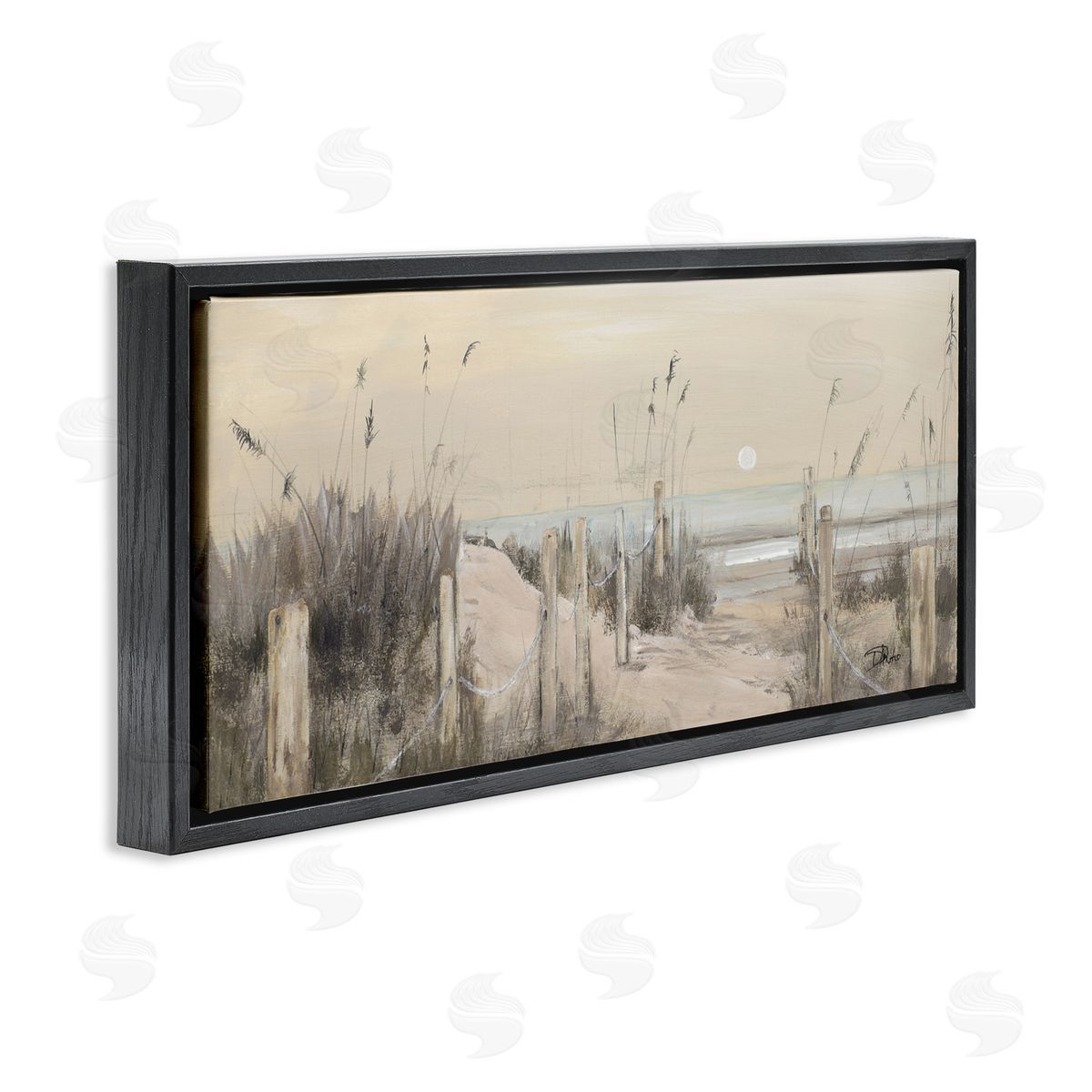 White Moon Over Ocean Black Floating Frame Canvas Wall Art, Home Decor by Patricia Pinto
