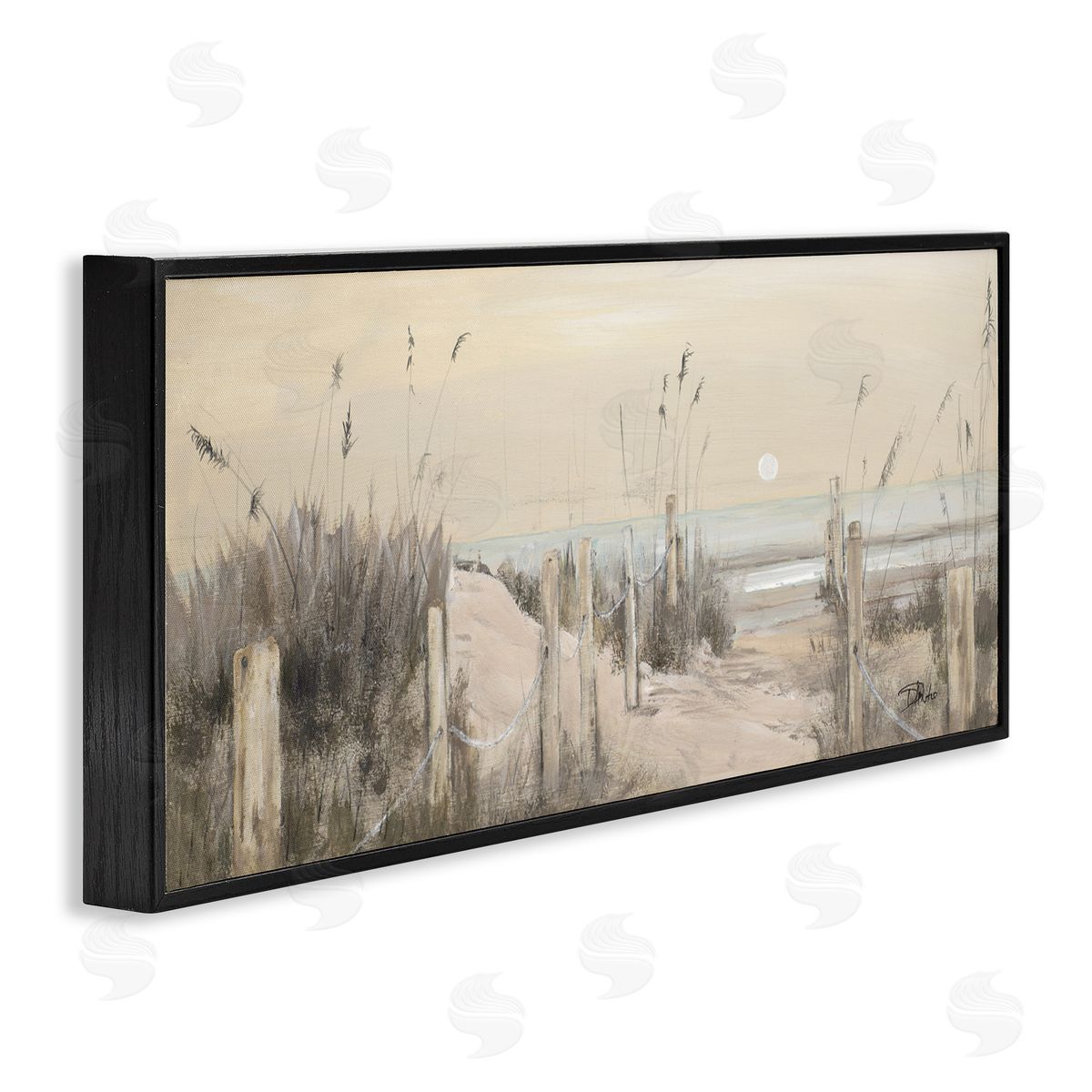 White Moon Over Ocean Black Frame Print Wall Art, Home Decor by Patricia Pinto