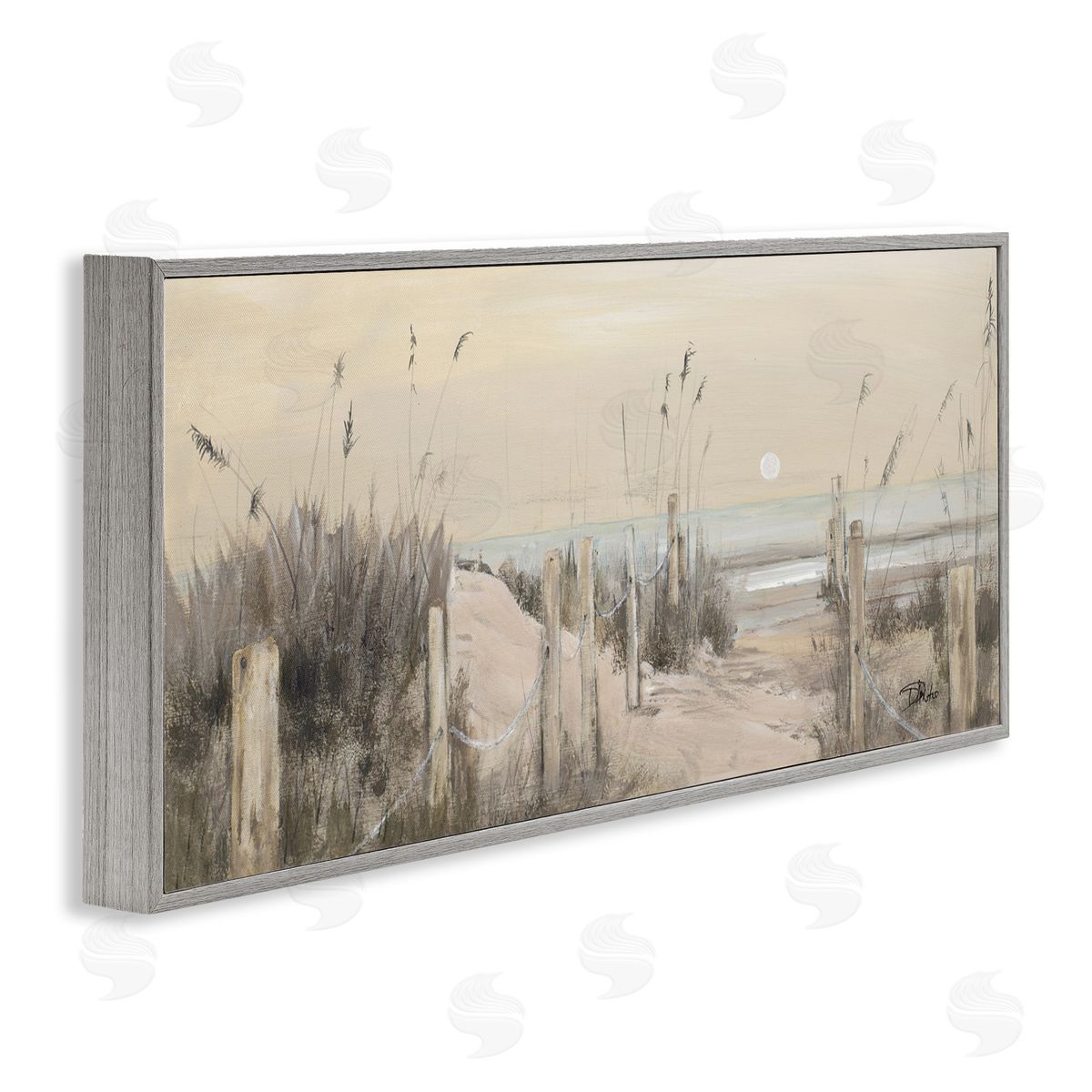 White Moon Over Ocean Grey Frame Print Wall Art, Home Decor by Patricia Pinto