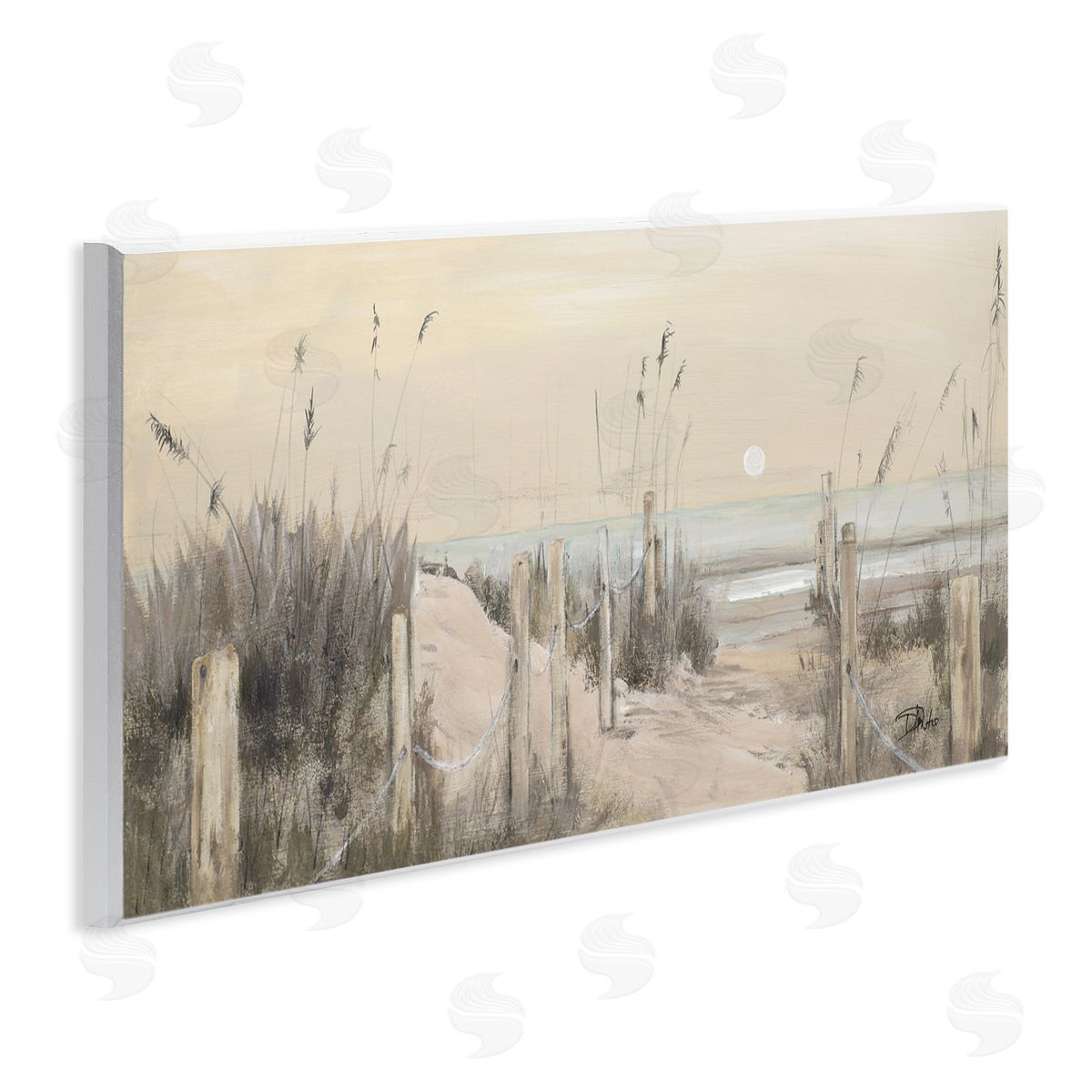 White Moon Over Ocean Wood Plaque Wall Art, Home Decor by Patricia Pinto