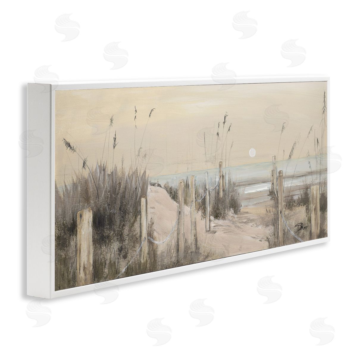 White Moon Over Ocean White Frame Print Wall Art, Home Decor by Patricia Pinto