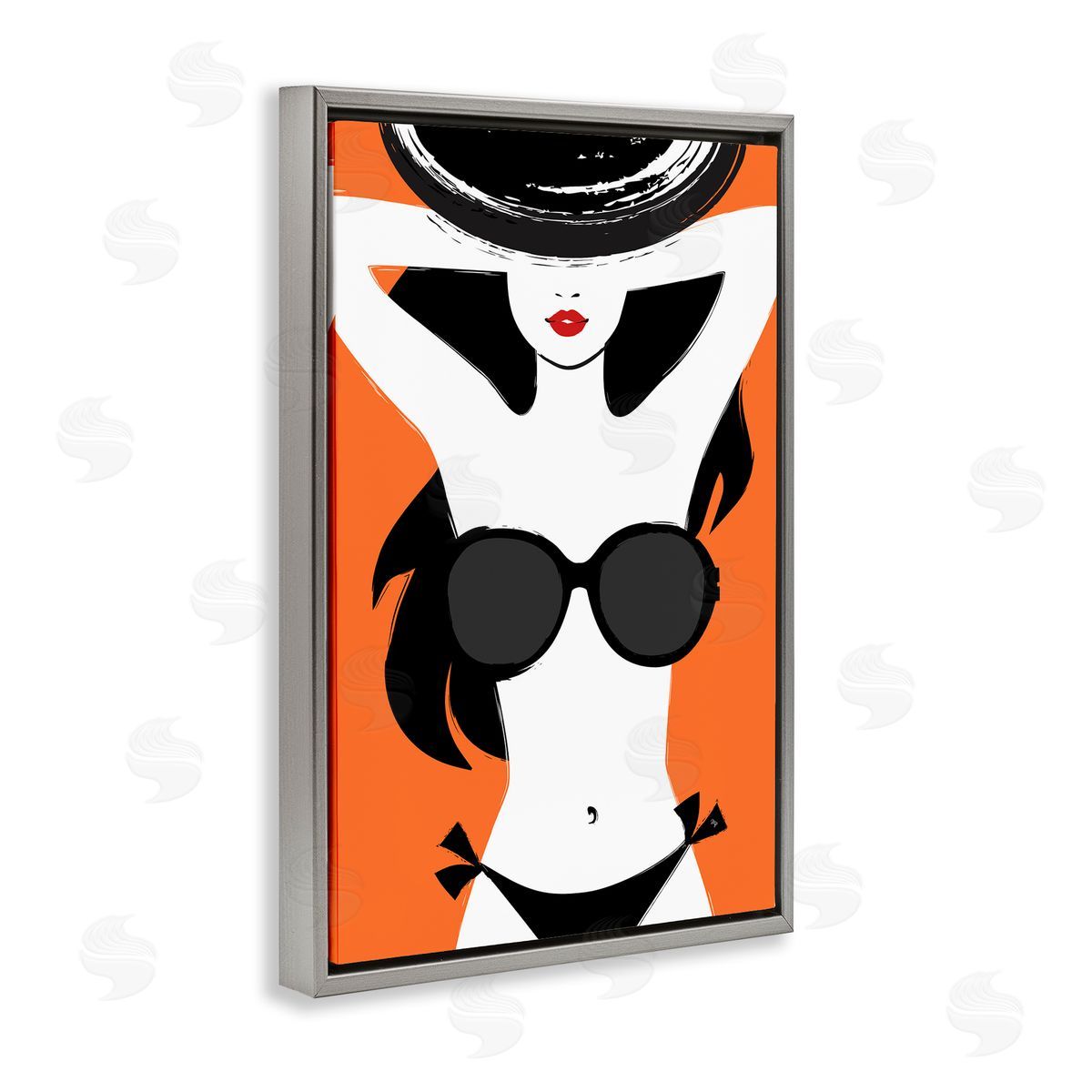 Summer Vibes Girl Grey Floating Frame Canvas Wall Art, Home Decor by Martina Pavlova