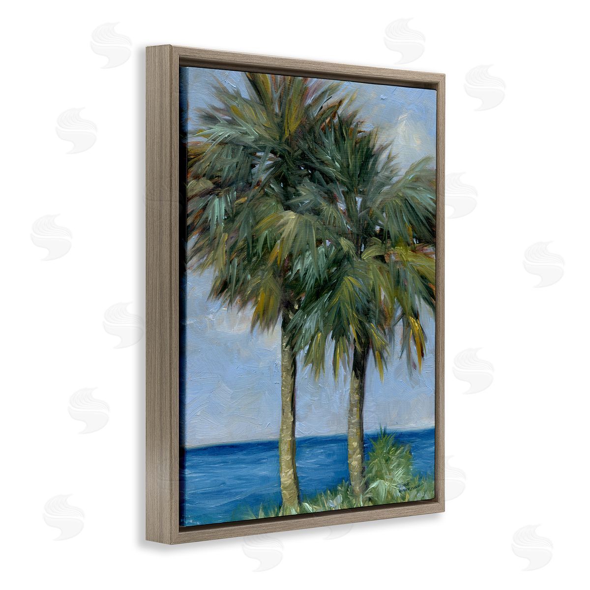 Full Brushed Palms Brown Floating Frame Canvas Wall Art, Home Decor by Steve Vanderbosch