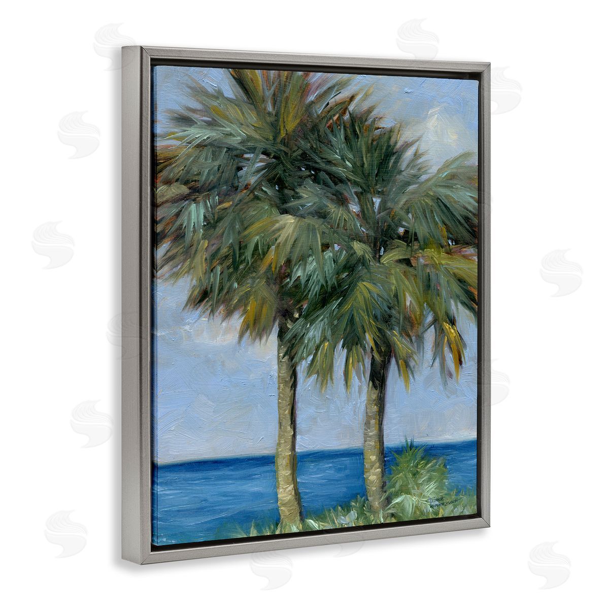 Full Brushed Palms Grey Floating Frame Canvas Wall Art, Home Decor by Steve Vanderbosch