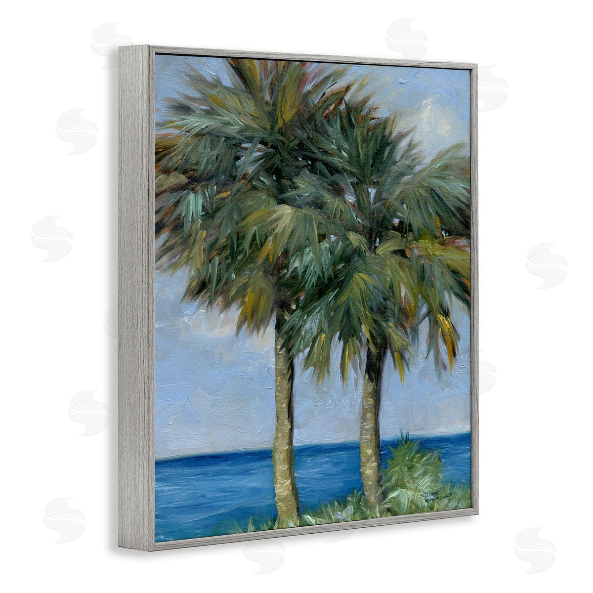 Full Brushed Palms Grey Frame Print Wall Art, Home Decor by Steve Vanderbosch