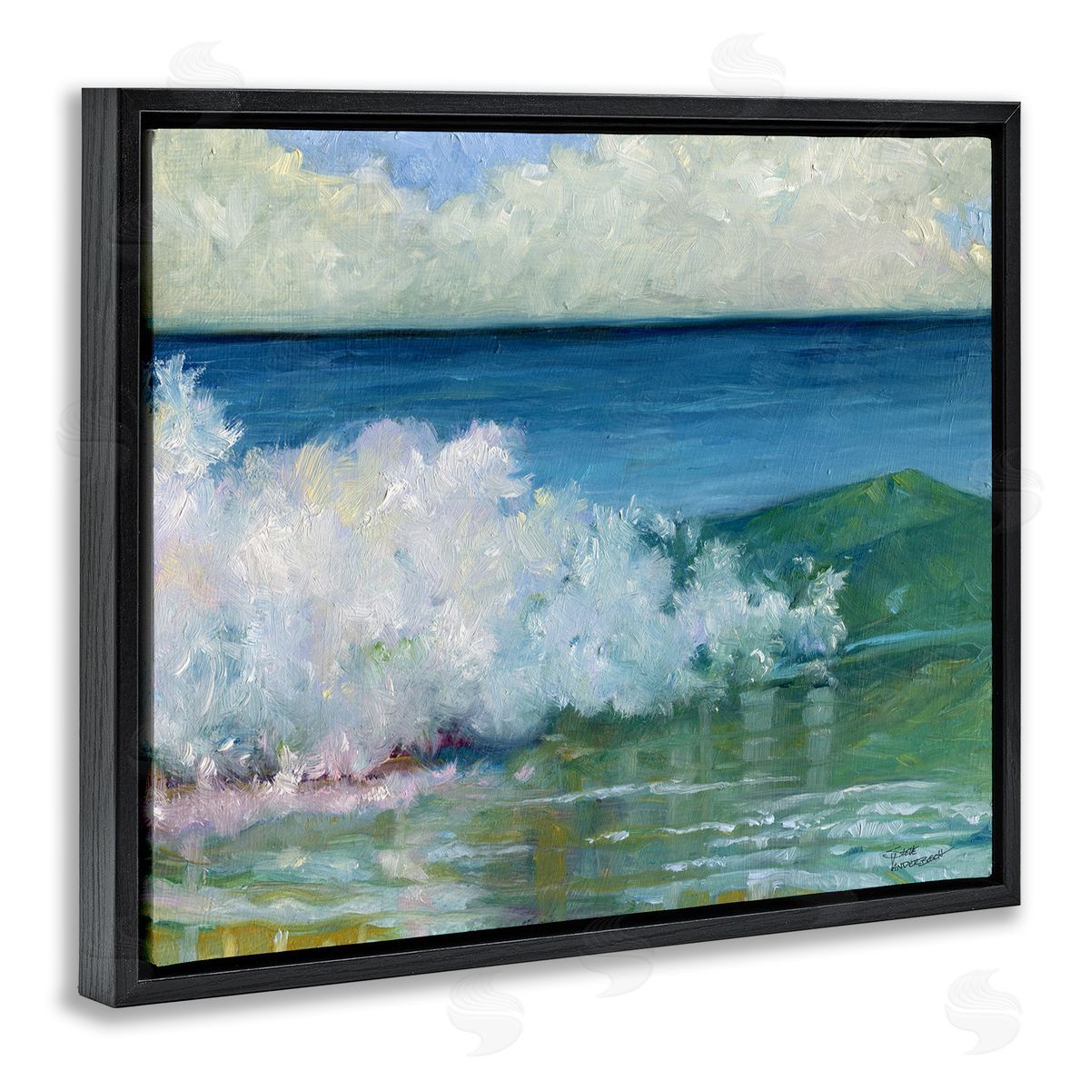 Strong Splashing Wave Black Floating Frame Canvas Wall Art, Home Decor by Steve Vanderbosch