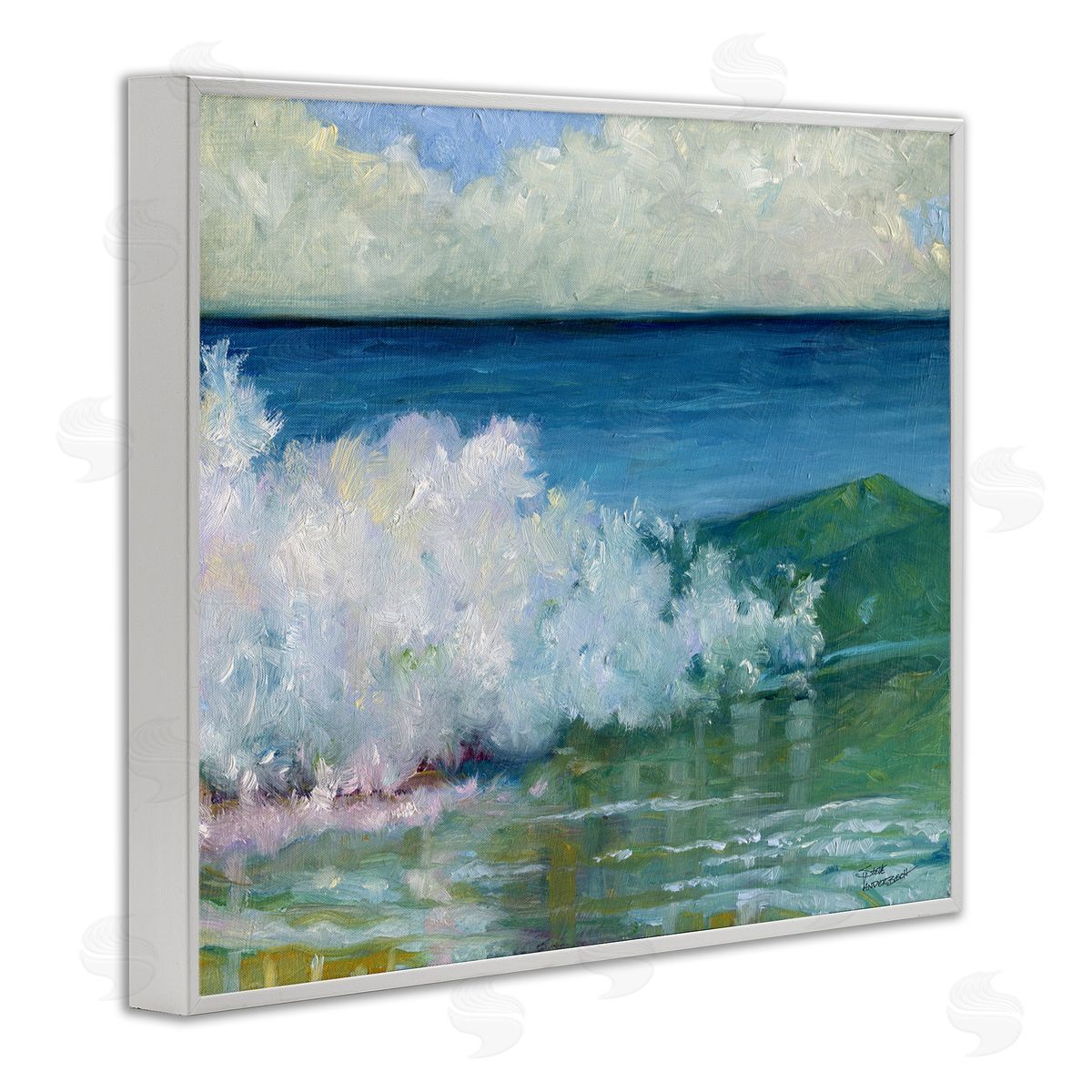 Strong Splashing Wave White Frame Print Wall Art, Home Decor by Steve Vanderbosch