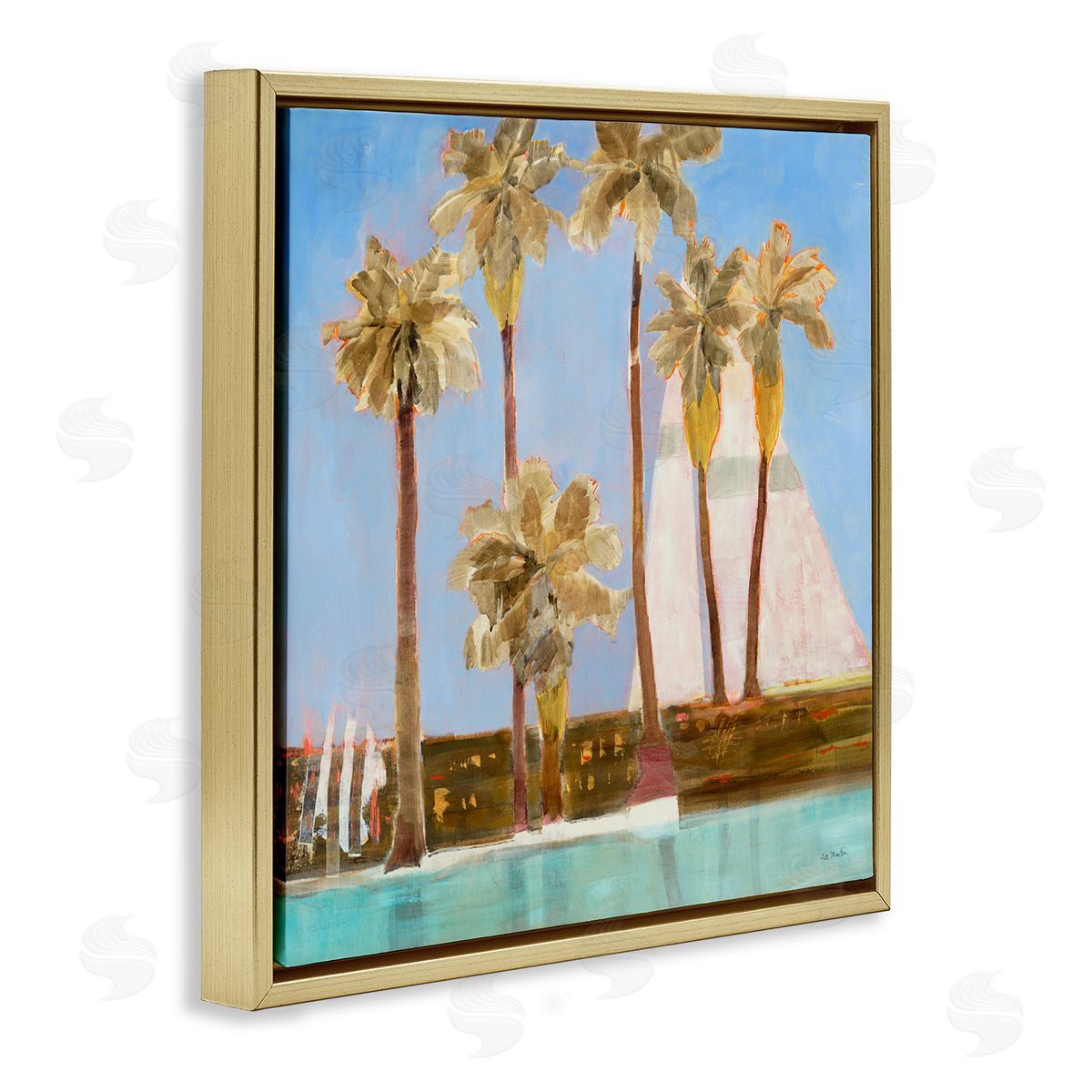Rustic Tropical Scene Gold Floating Frame Canvas Wall Art, Home Decor by Jill Martin