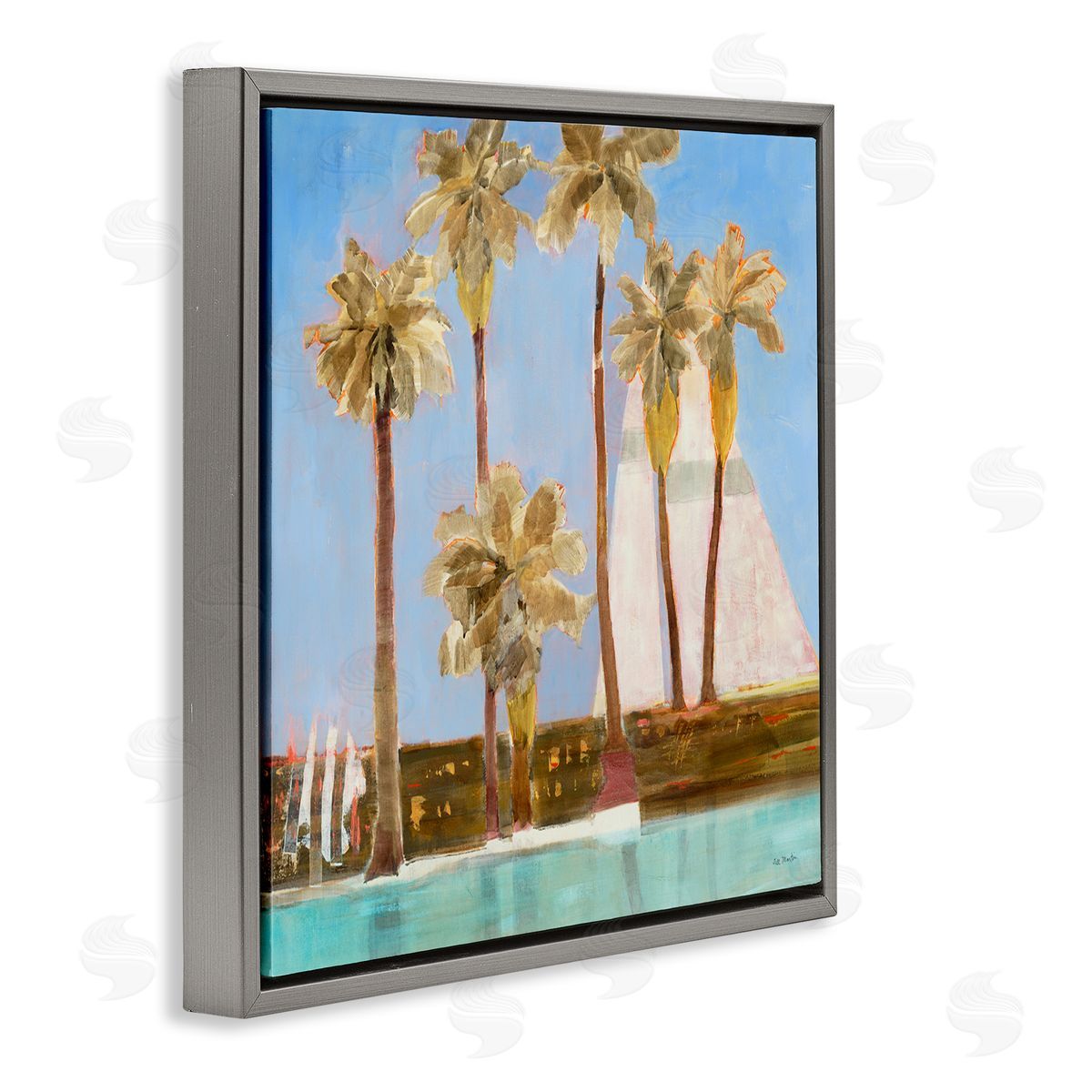 Rustic Tropical Scene Grey Floating Frame Canvas Wall Art, Home Decor by Jill Martin