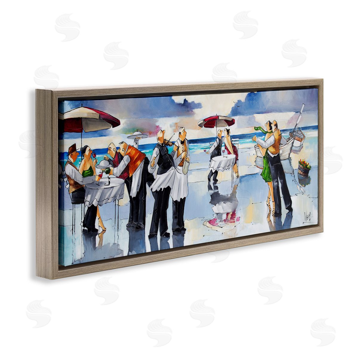 Fancy Dinner on Beach Brown Floating Frame Canvas Wall Art, Home Decor by Ronald West