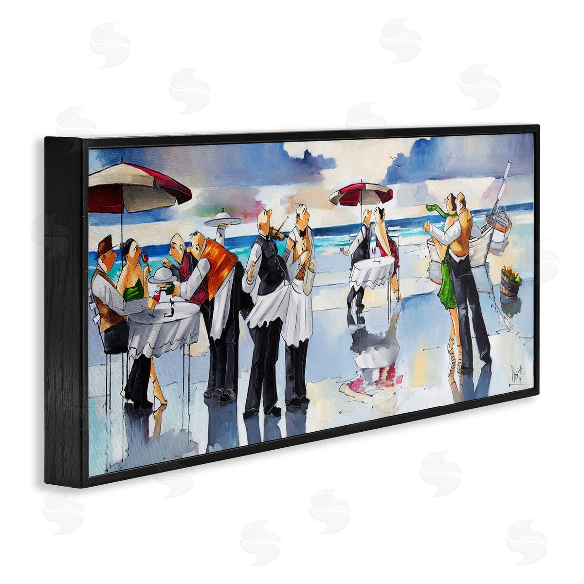 Fancy Dinner on Beach Black Frame Print Wall Art, Home Decor by Ronald West
