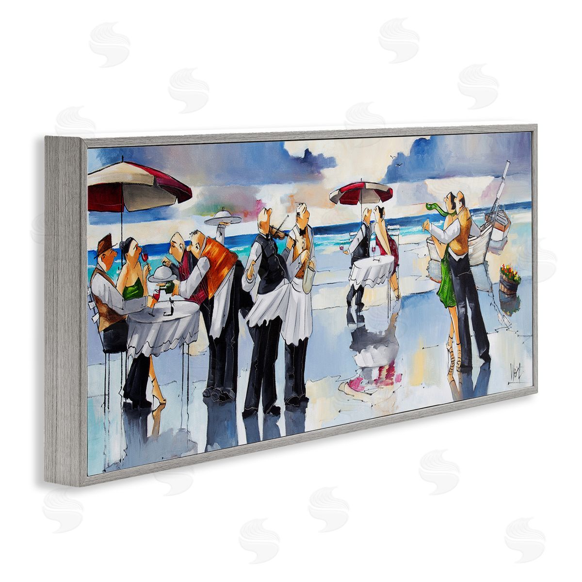 Fancy Dinner on Beach Grey Frame Print Wall Art, Home Decor by Ronald West