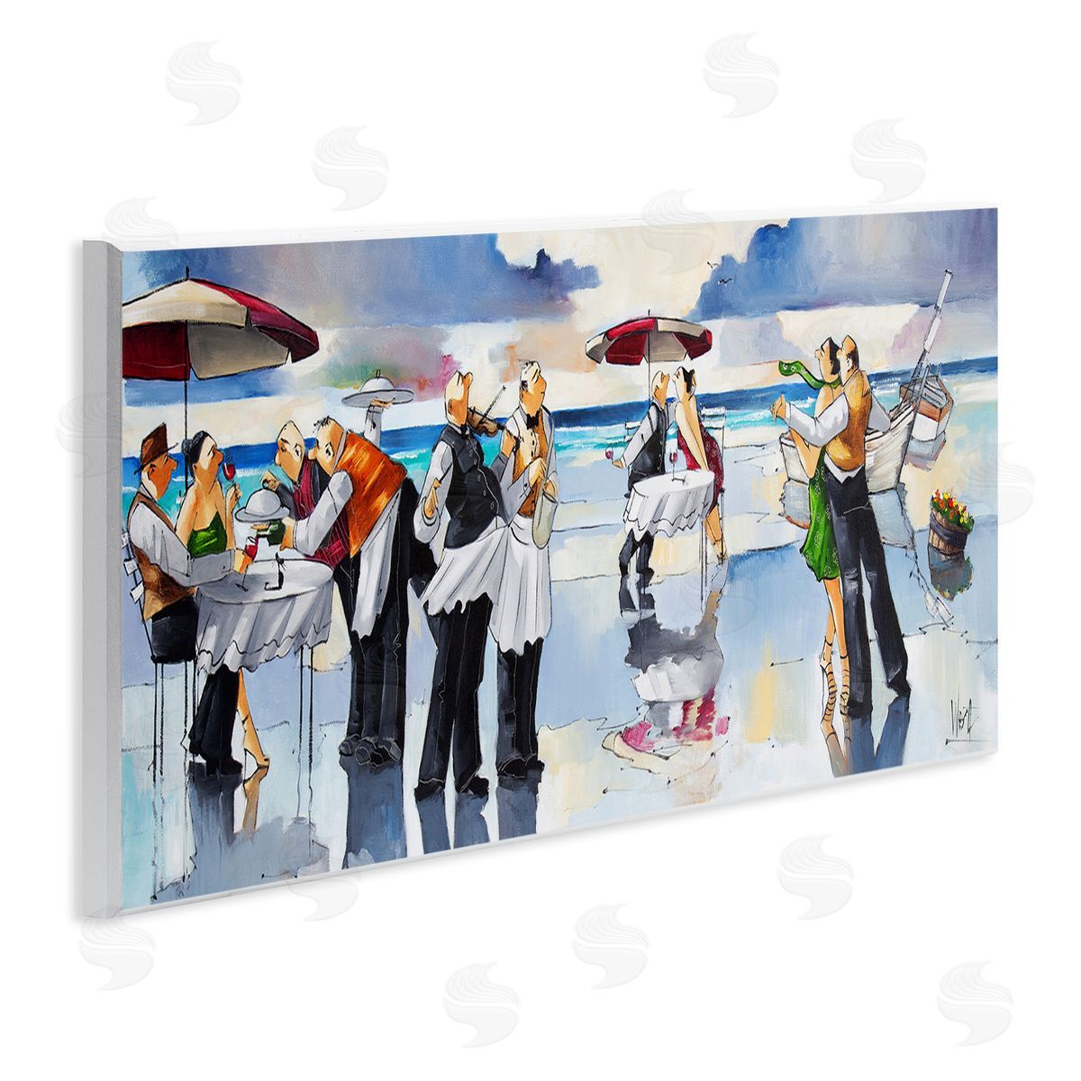 Fancy Dinner on Beach Wood Plaque Wall Art, Home Decor by Ronald West