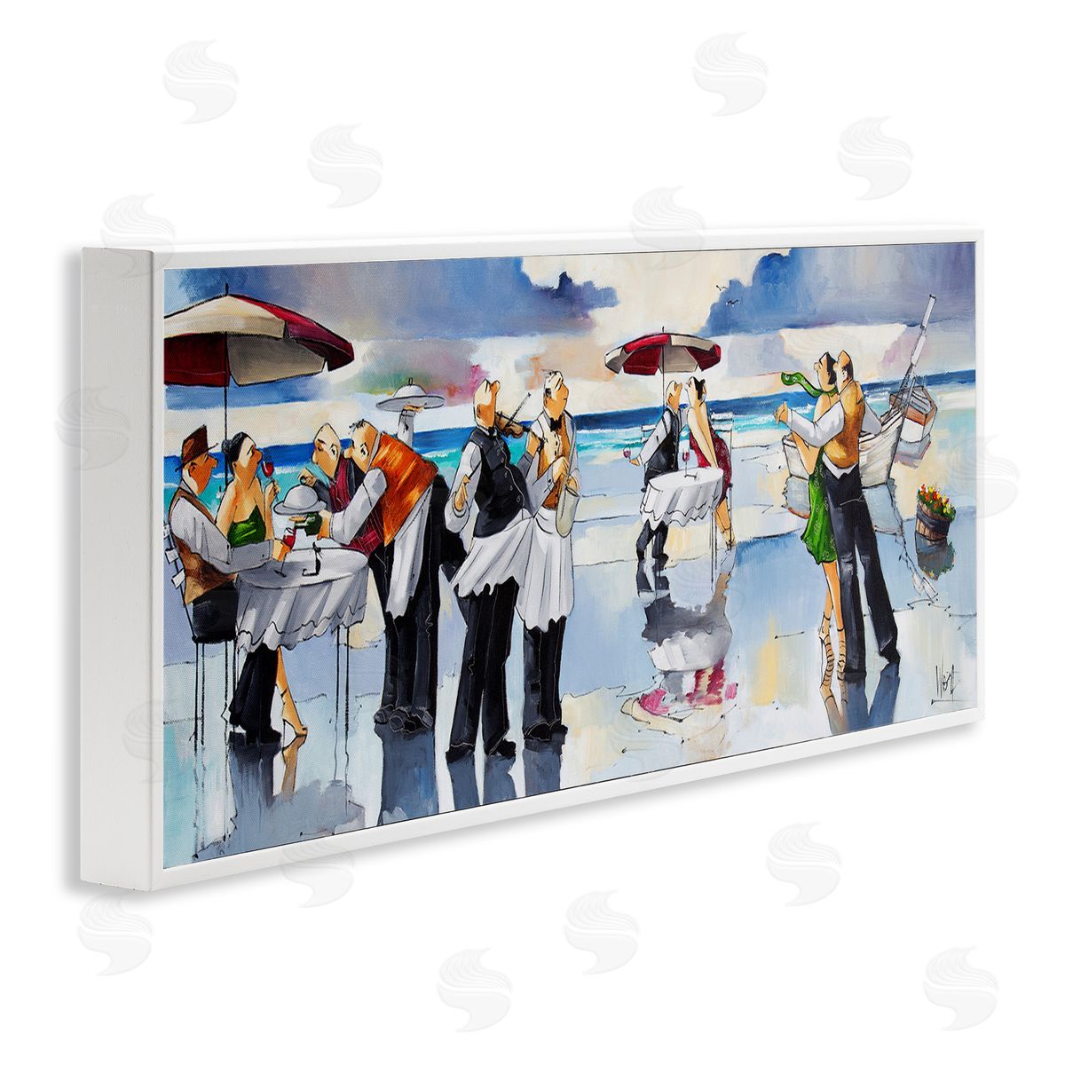 Fancy Dinner on Beach White Frame Print Wall Art, Home Decor by Ronald West