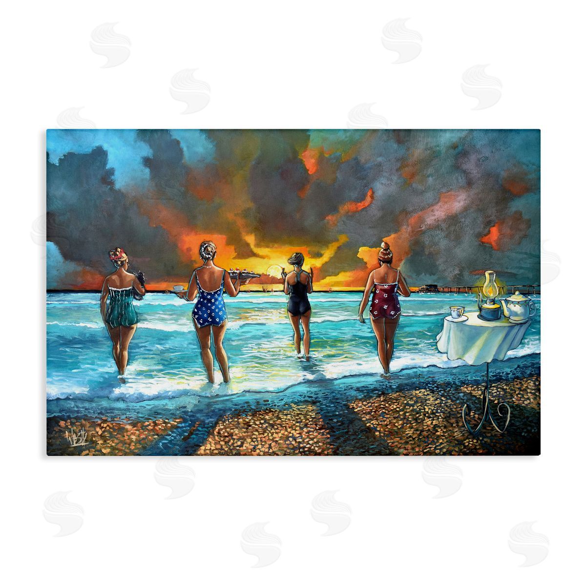 Elegant Ladies on Beach Canvas Wall Art, Home Decor by Ronald West
