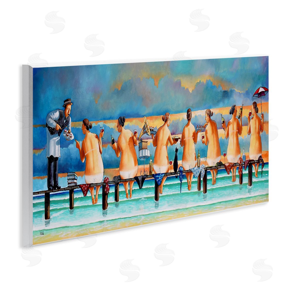 Ladies Enjoying Beach Wood Plaque Wall Art, Home Decor by Ronald West