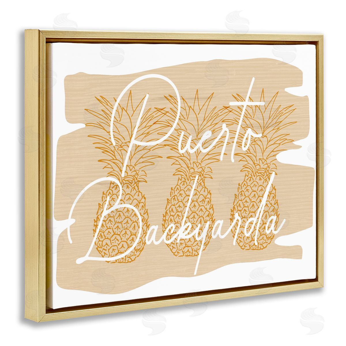 Puerto Backyarda Phrase Gold Floating Frame Canvas Wall Art, Home Decor by Ziwei Li