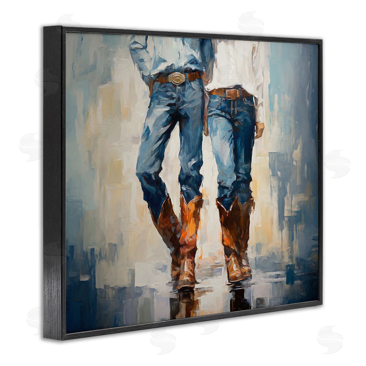 Cowboy and Cowgirl Couple Black Frame Print Wall Art, Home Decor by Ramona Murdock