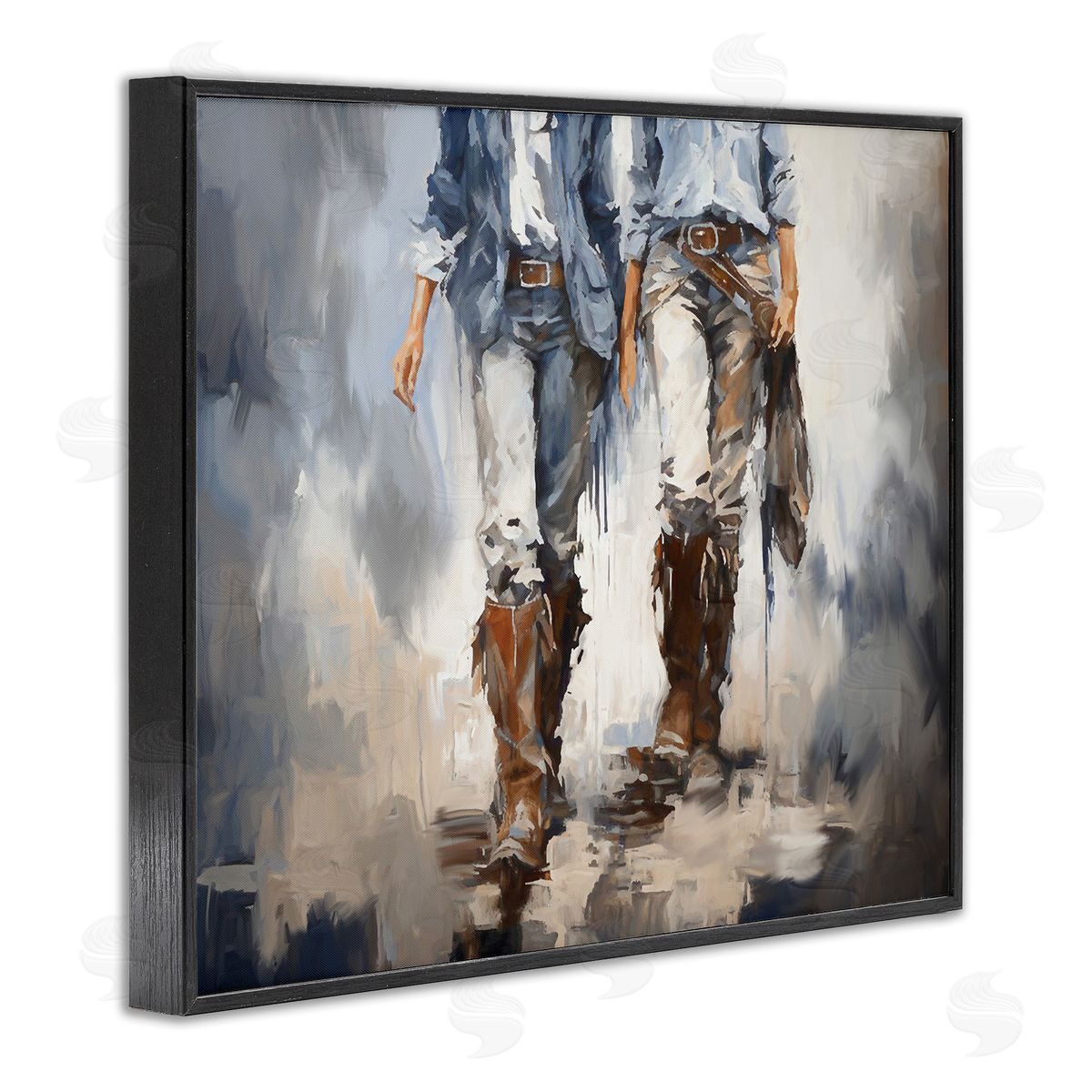 Romantic Cowboy Boots Black Frame Print Wall Art, Home Decor by Ramona Murdock