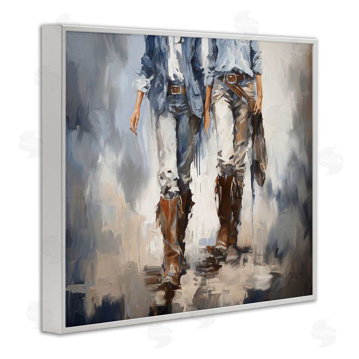 Romantic Cowboy Boots White Frame Print Wall Art, Home Decor by Ramona Murdock