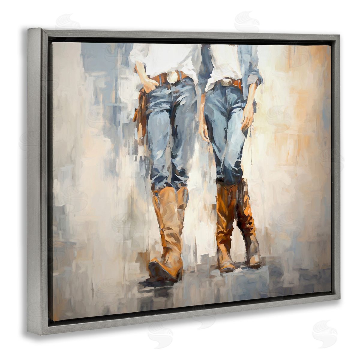 Country Cowgirl Attitude Grey Floating Frame Canvas Wall Art, Home Decor by Ramona Murdock