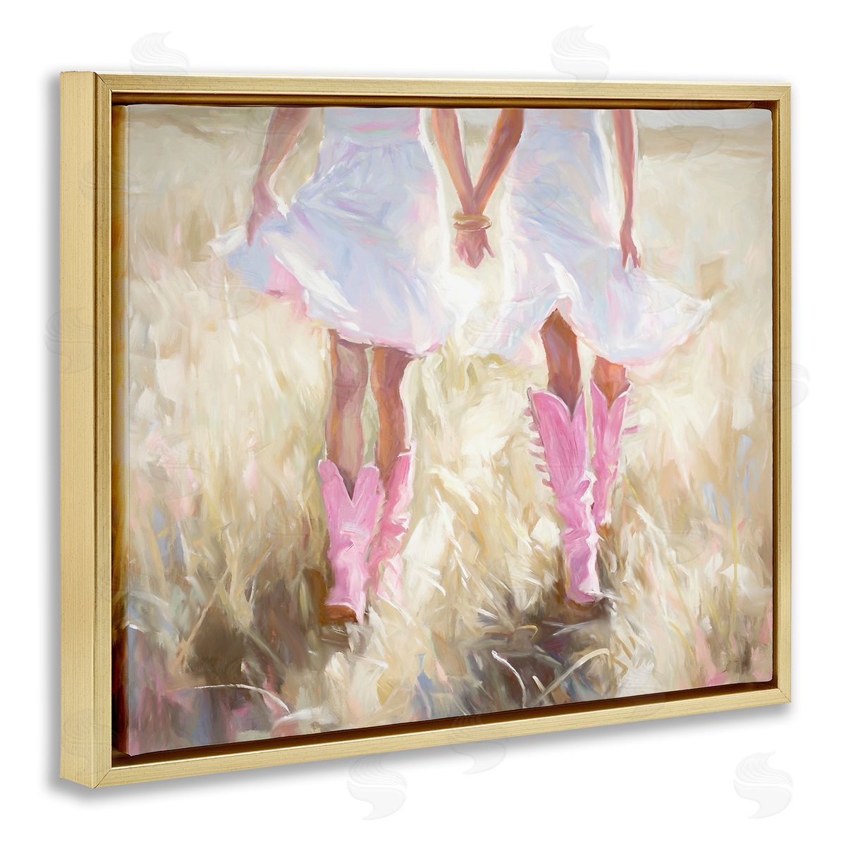 Cowgirl Best Friends Gold Floating Frame Canvas Wall Art, Home Decor by Ramona Murdock