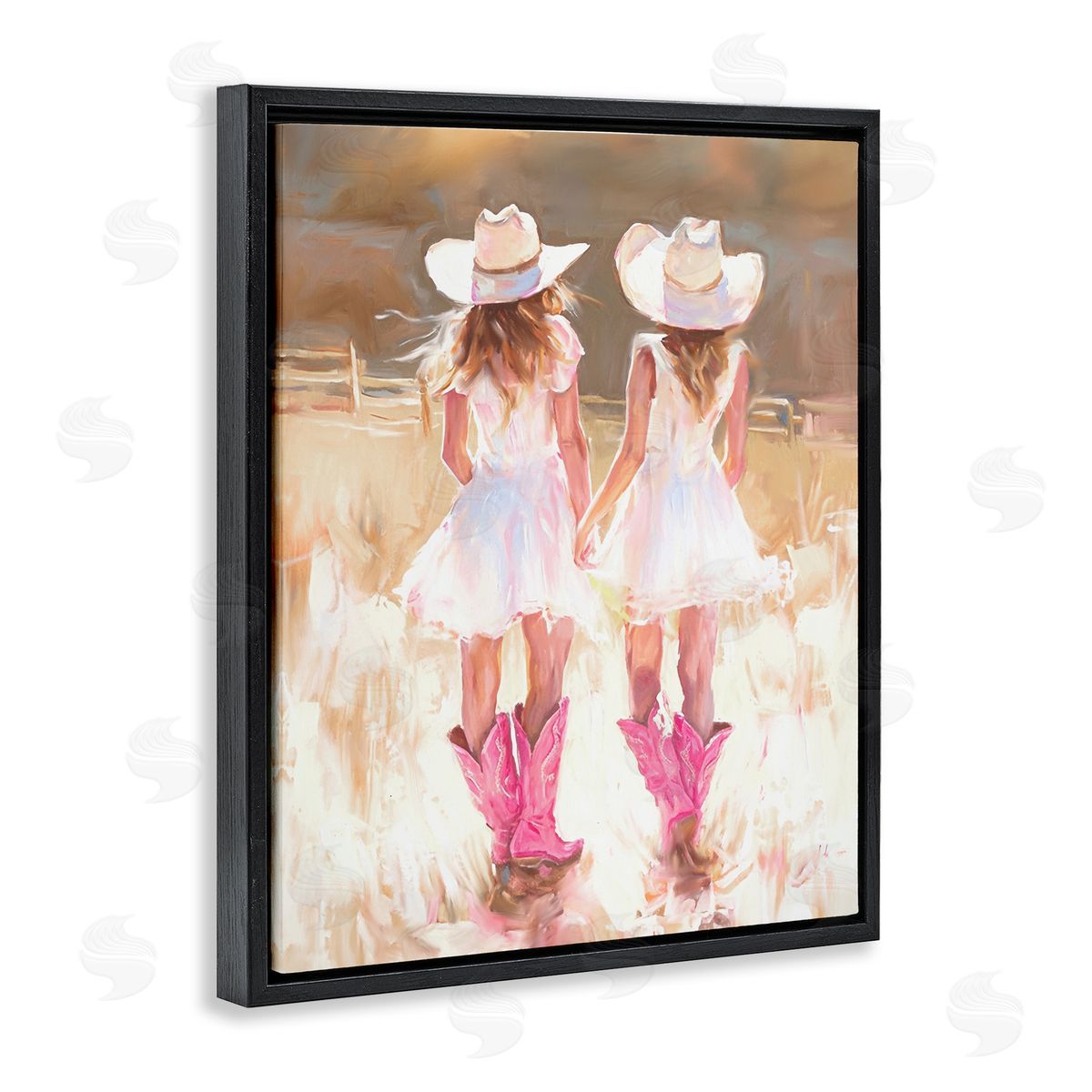 Sunlit Cowgirl Sisters Black Floating Frame Canvas Wall Art, Home Decor by Ramona Murdock