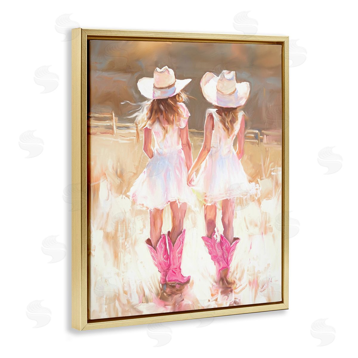 Sunlit Cowgirl Sisters Gold Floating Frame Canvas Wall Art, Home Decor by Ramona Murdock