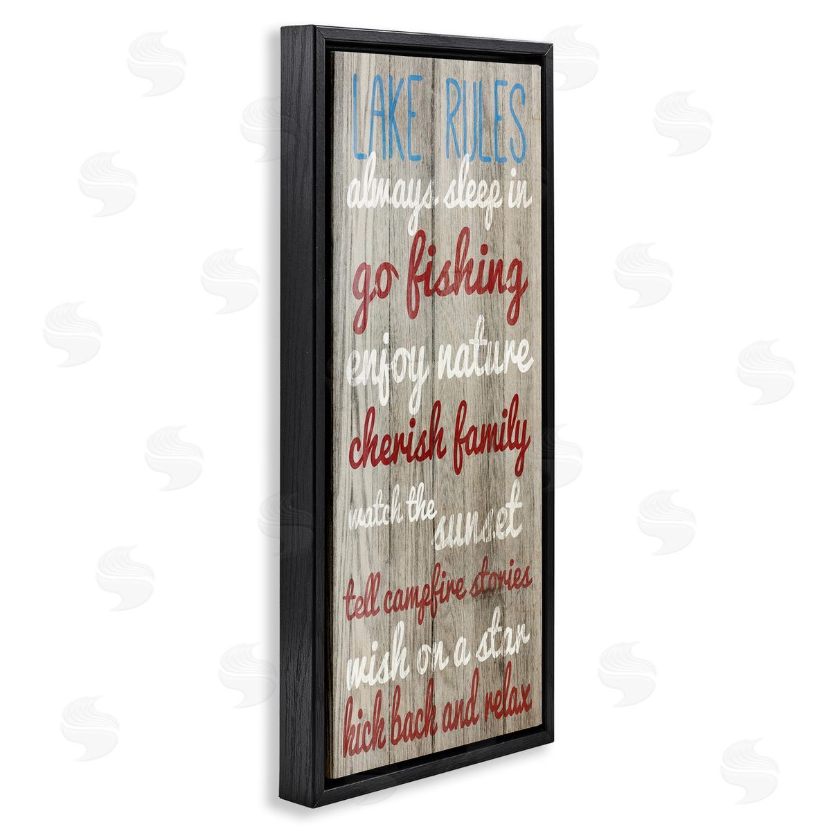 Rustic Lake Rules Black Floating Frame Canvas Wall Art, Home Decor by Sd Graphics Studio