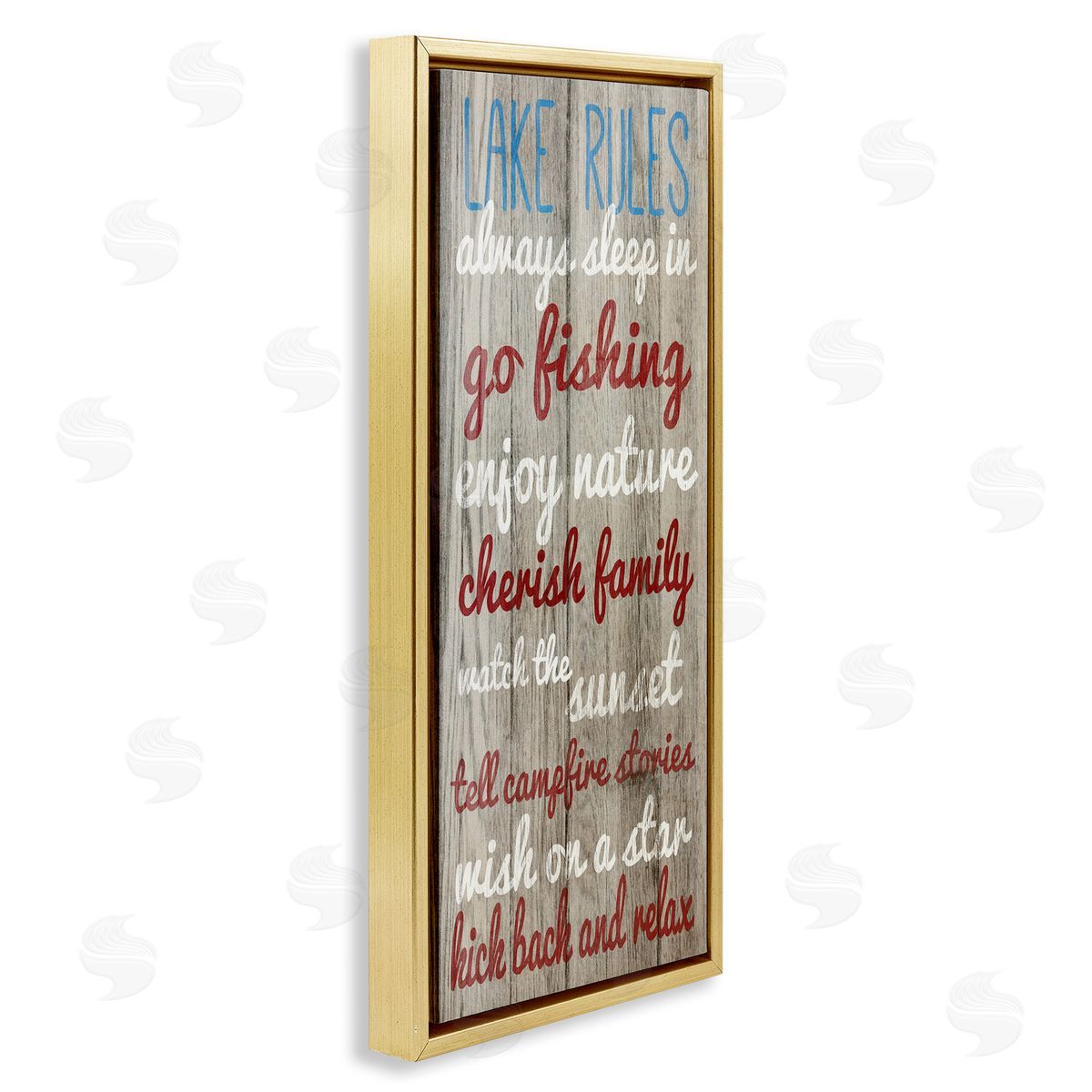 Rustic Lake Rules Gold Floating Frame Canvas Wall Art, Home Decor by Sd Graphics Studio
