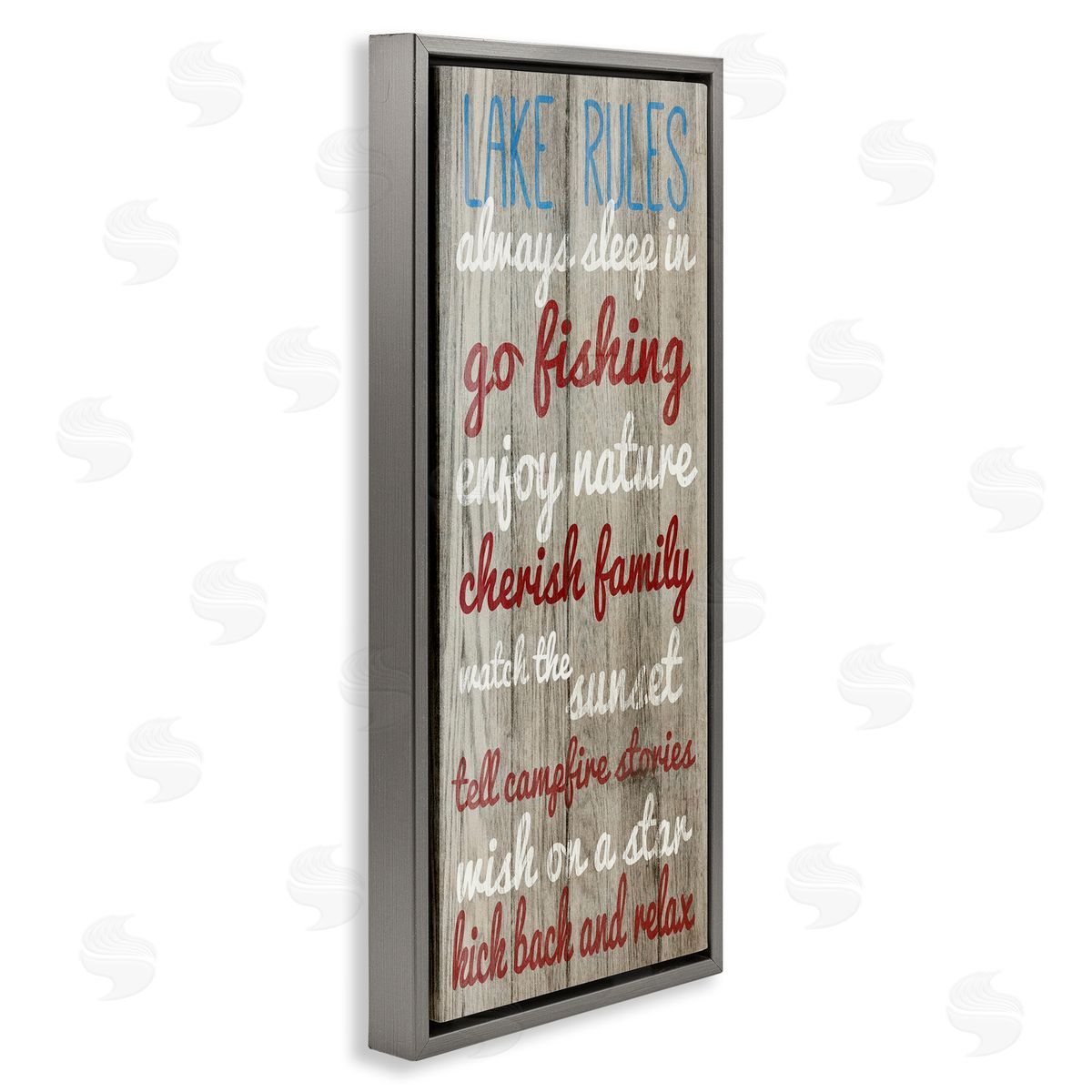 Rustic Lake Rules Grey Floating Frame Canvas Wall Art, Home Decor by Sd Graphics Studio